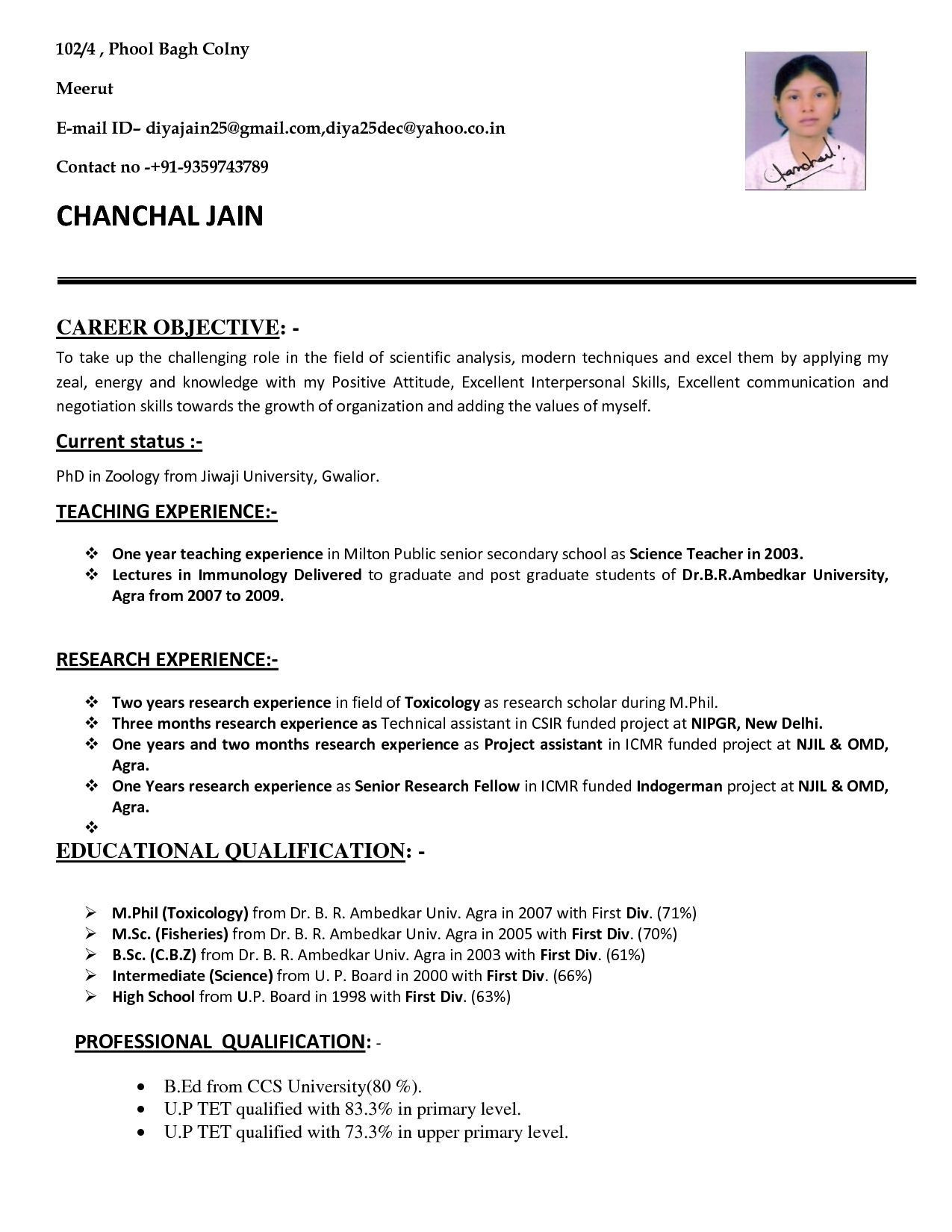 Sample Resume for B Ed Teachers Resume format for School Teacher Job It Cover Letter Sample within …