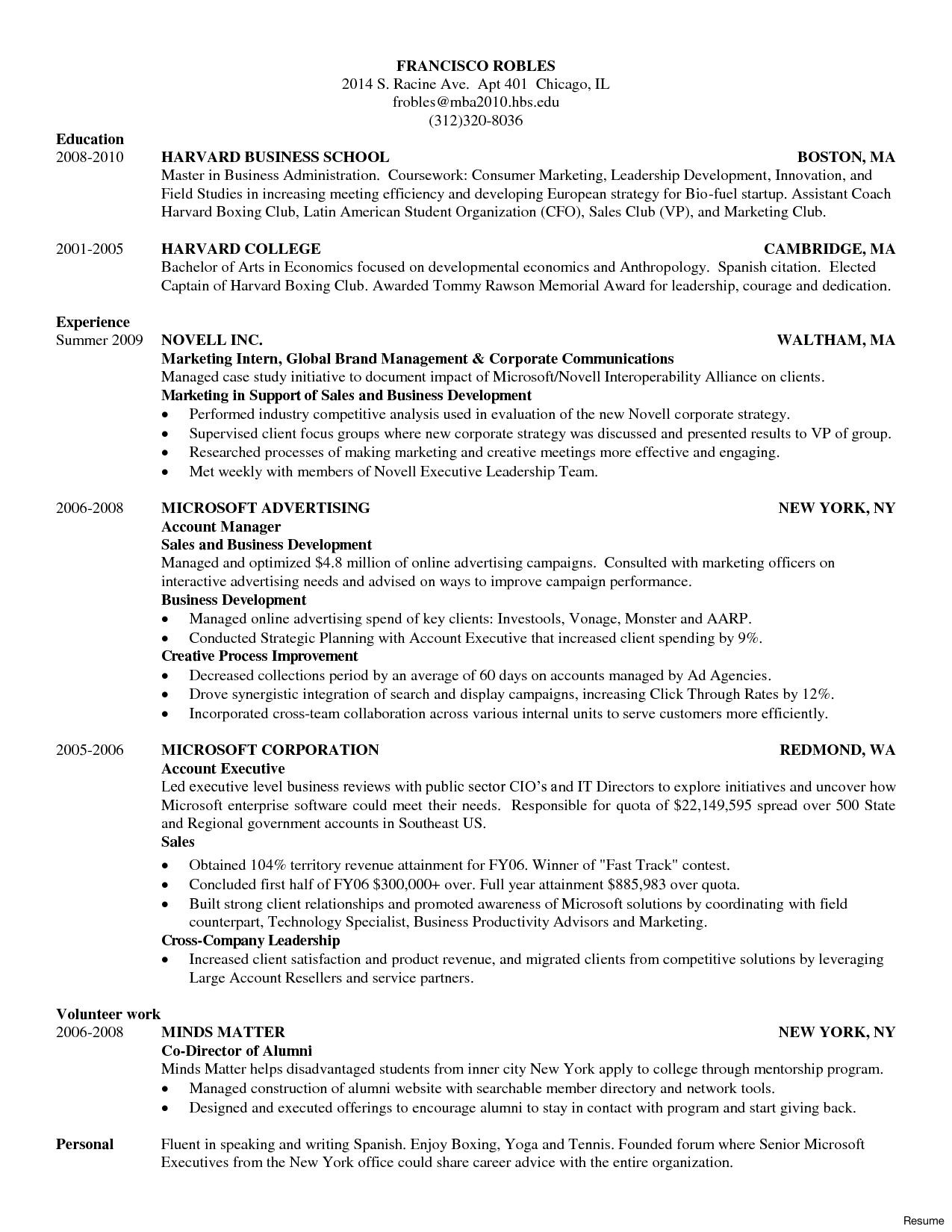 Sample Resume for B School Admission Cv Template Harvard – Resume format Harvard Business School …