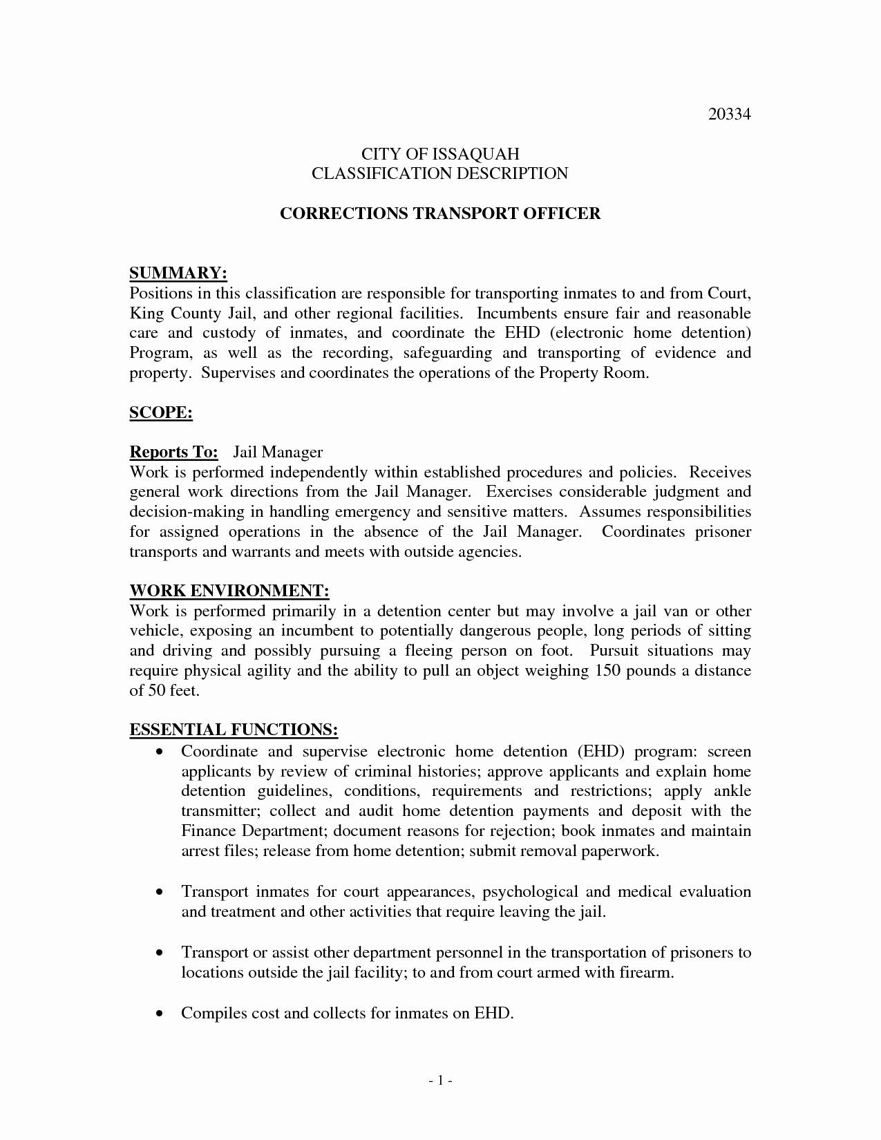 Sample Resume for Correctional Officer with No Experience Correctional Officer Job Description Resume New Correctional Ficer …