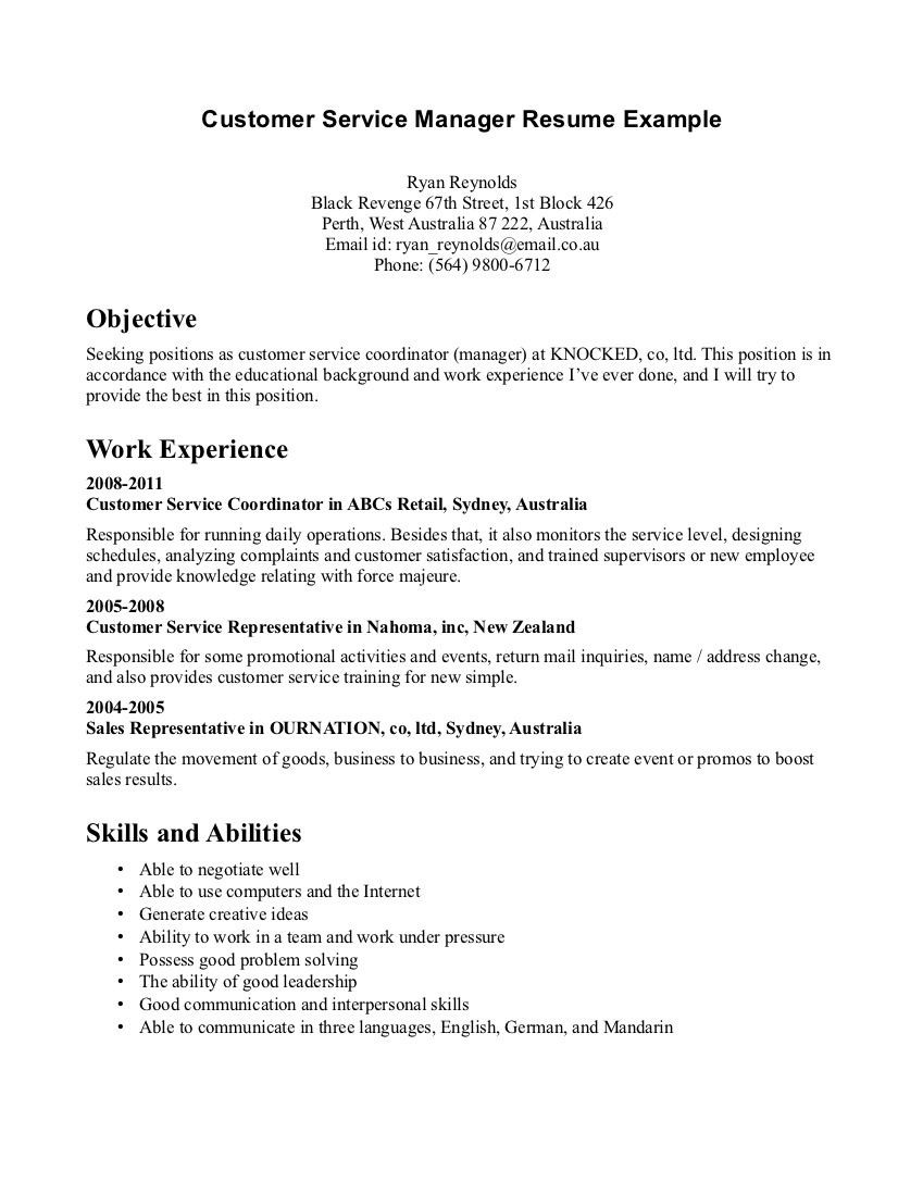 Sample Resume for Customer Service Team Leader Customer Service Manager Resume – Http://www.resumecareer.info …
