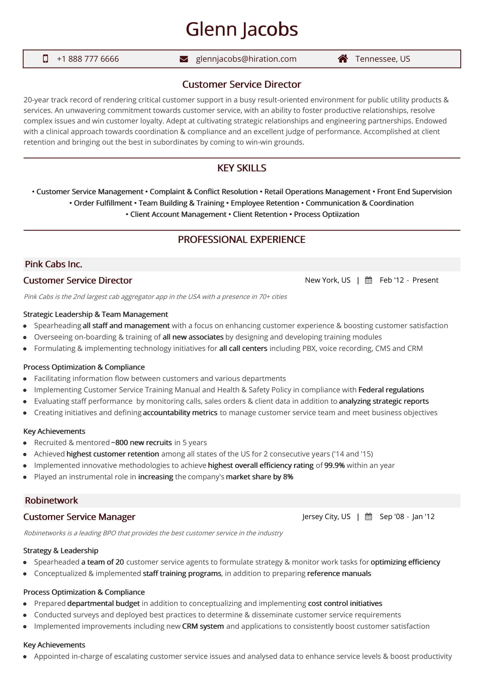 Sample Resume for Customer Service Team Leader Free Customer Service Director Resume Sample 2020 by Hiration