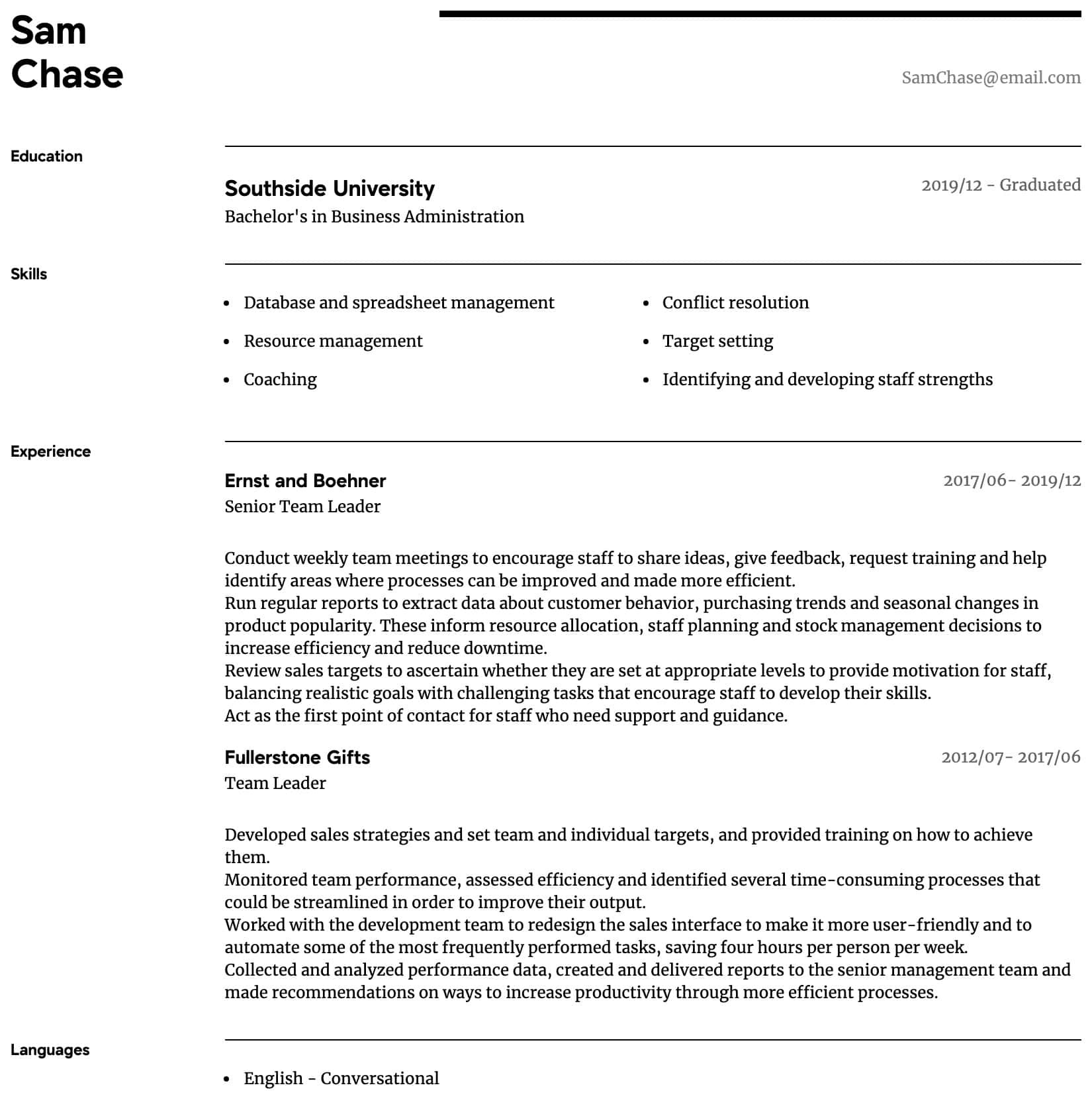 Sample Resume for Customer Service Team Leader Team Leader Resume Samples All Experience Levels Resume.com …