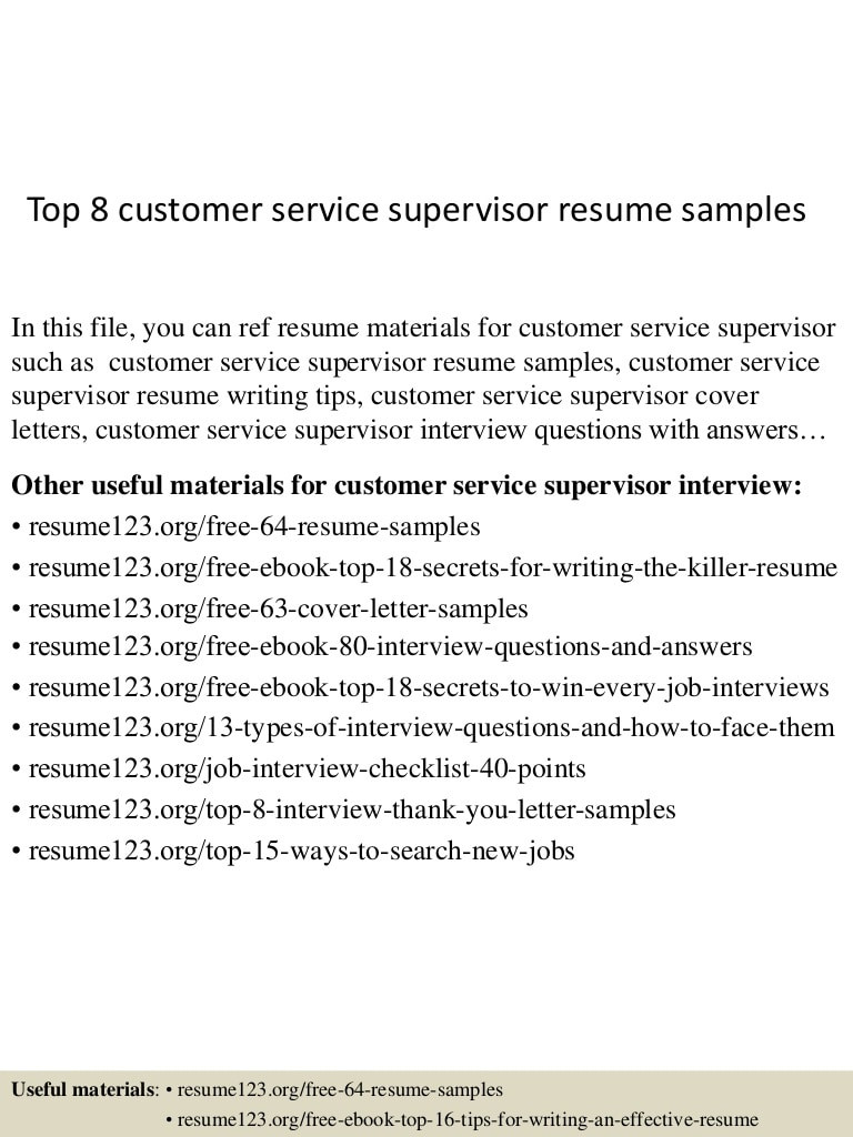 Sample Resume for Customer Service Team Leader top 8 Customer Service Supervisor Resume Samples