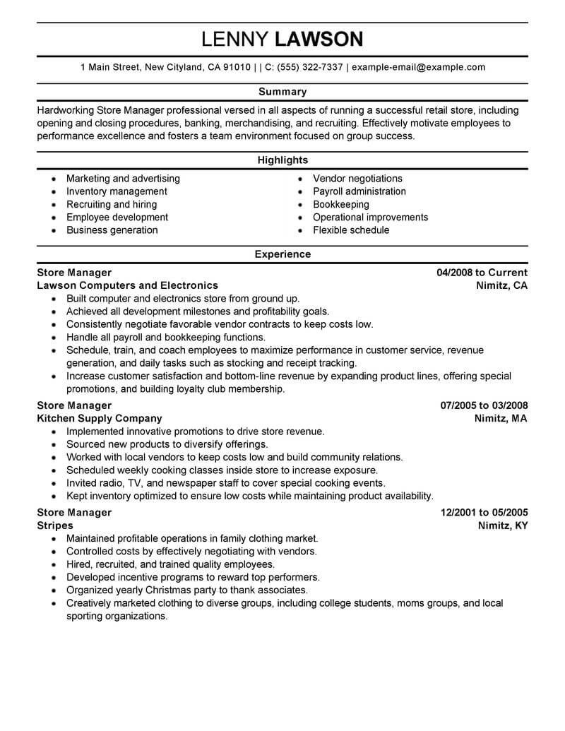 Sample Resume for Inventory Control Clerk Best Store Manager Resume Example From Professional Resume Writing …