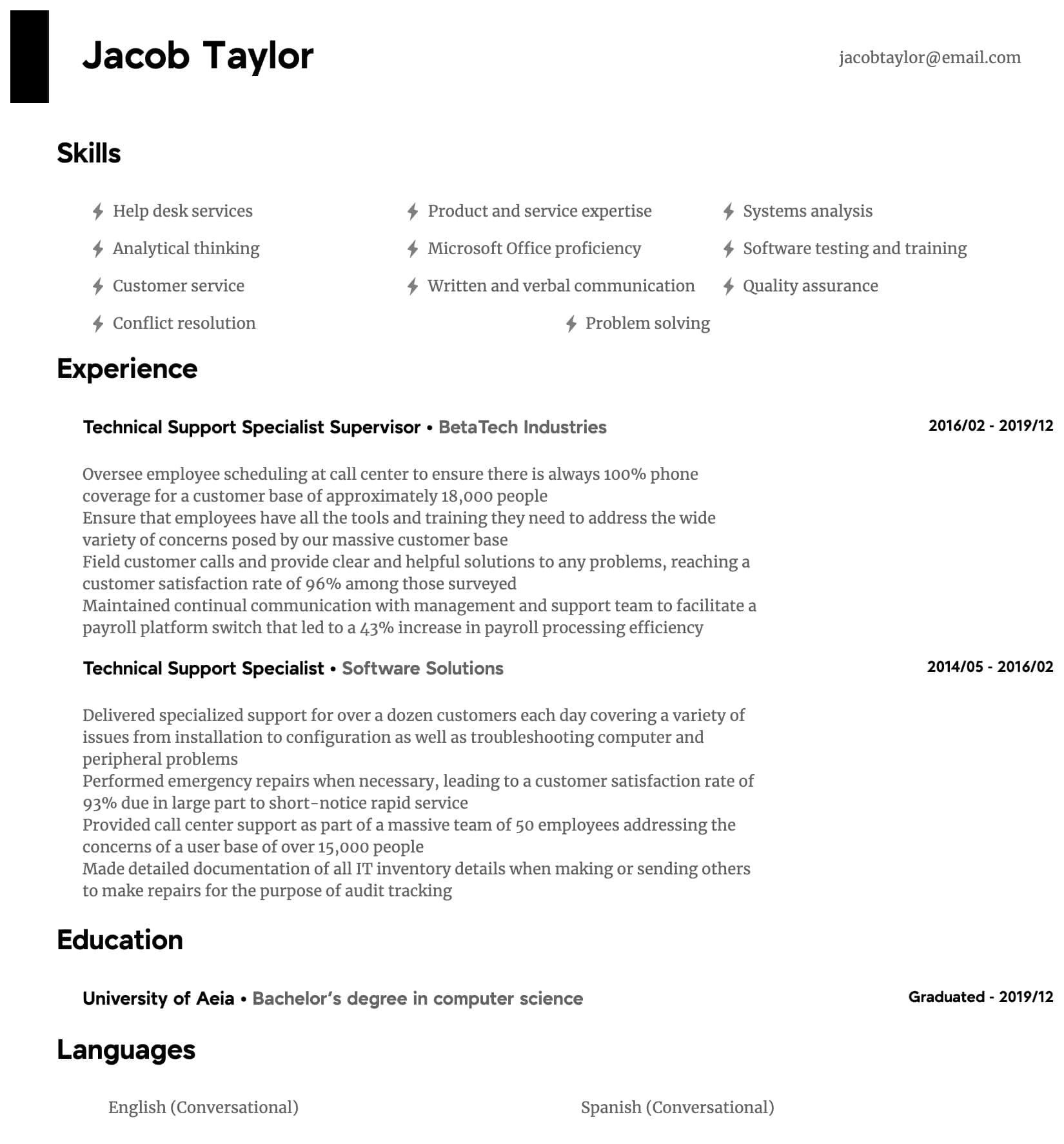 Sample Resume for It Help Desk Technician Technical Support Specialist Resume Samples All Experience …