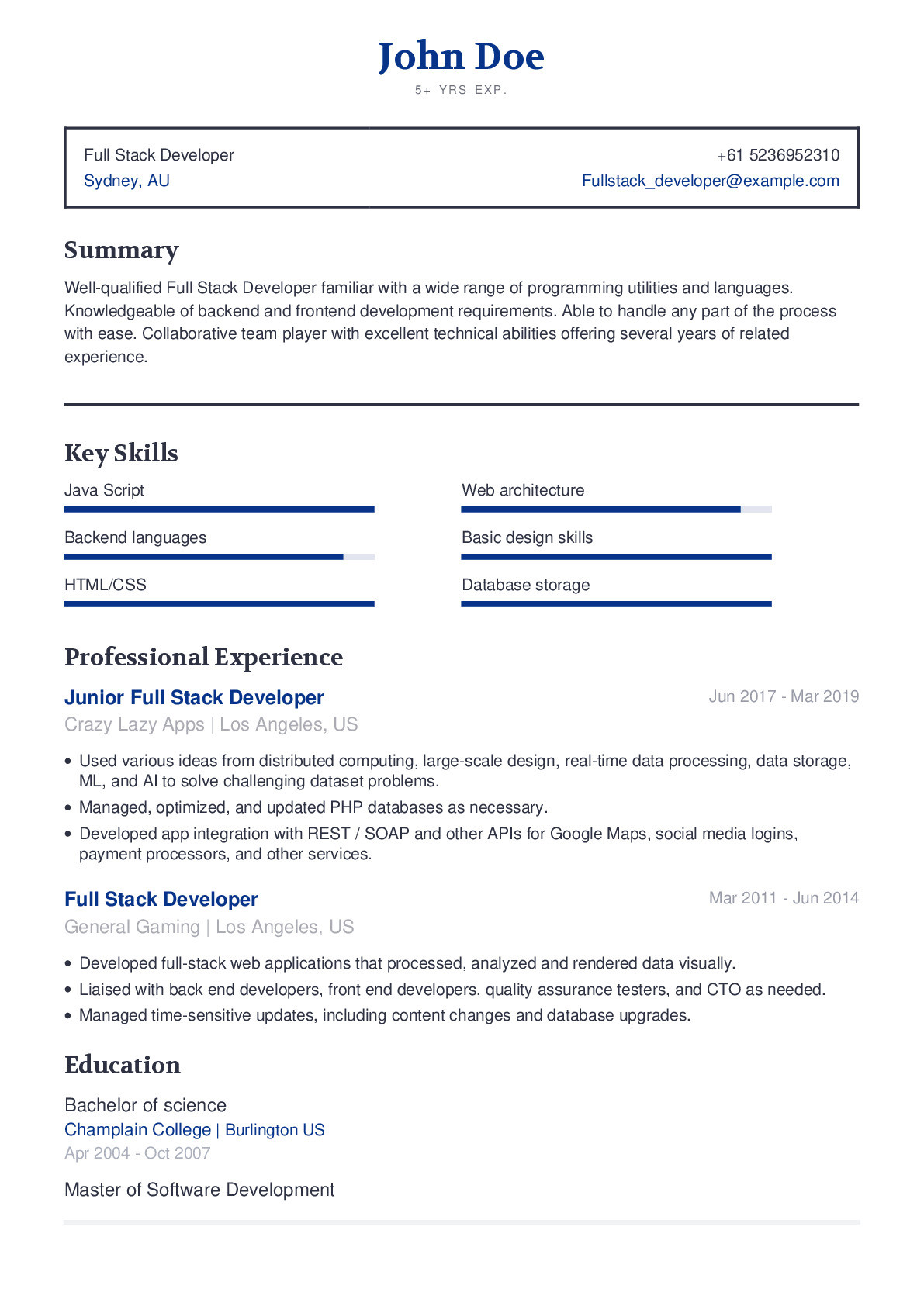 Sample Resume for Java Full Stack Developer Full Stack Developer Resume Example with Content Sample Craftmycv