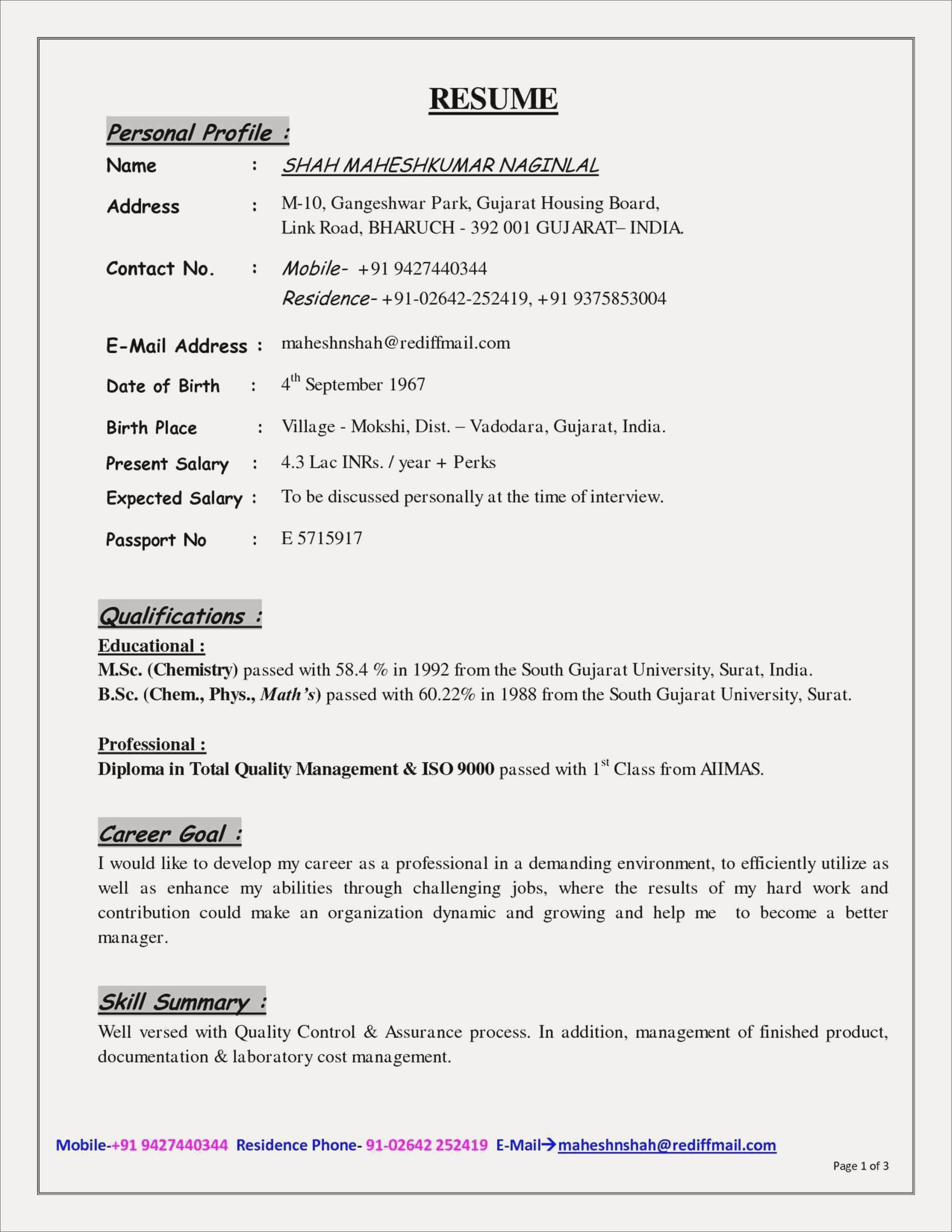 Sample Resume for Job Interview Pdf Professional Resume Resume format for Job Interview Pdf