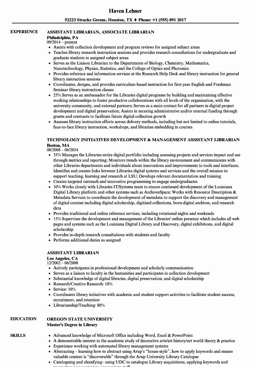 Sample Resume for Library assistant with No Experience Library assistant Resume Template References – Shefalitayal
