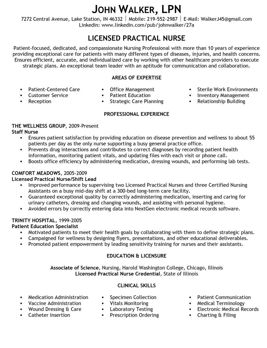 Sample Resume for Licensed Vocational Nurse Pin by Jamie ordiway On Resume Lpn Resume, Nursing Resume …