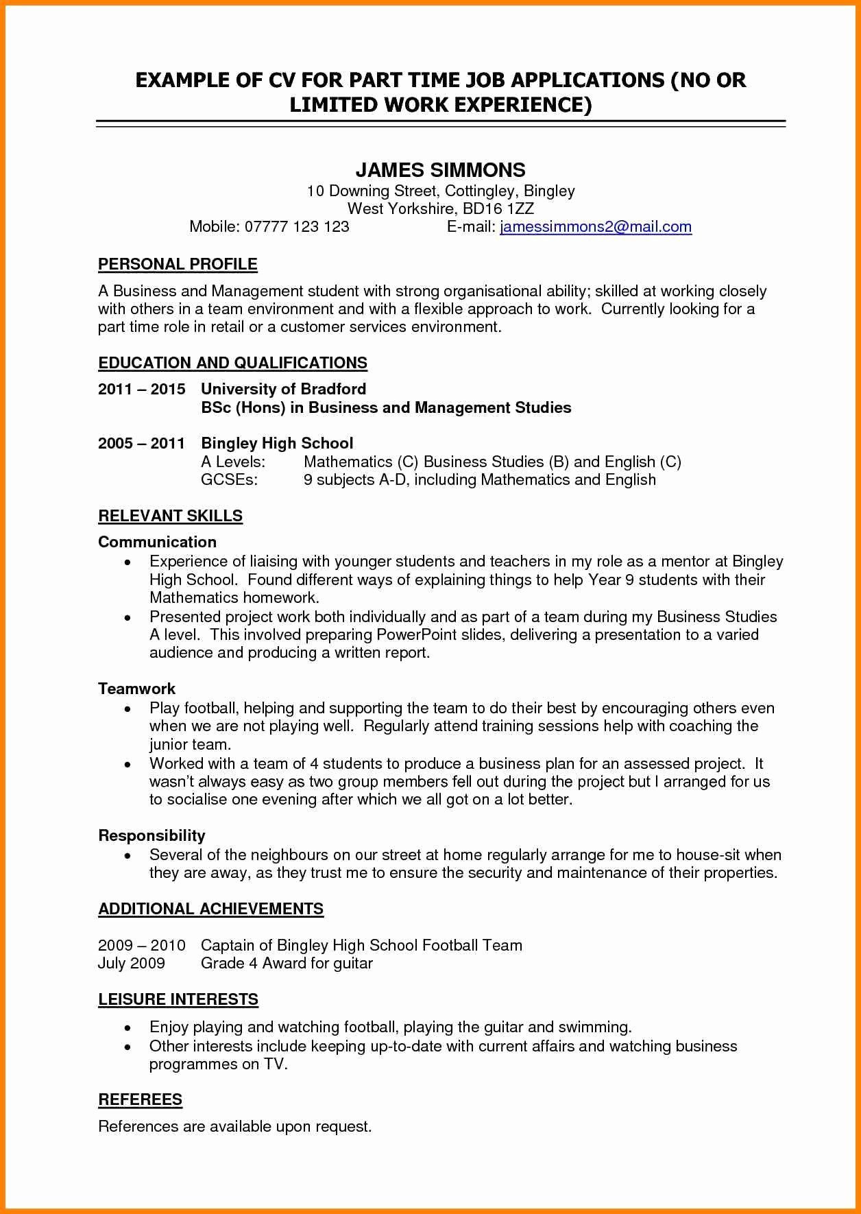 Sample Resume for Part Time Job with No Experience Part Time Job Resume Best Of Part Time Student Jobs In Leicester …