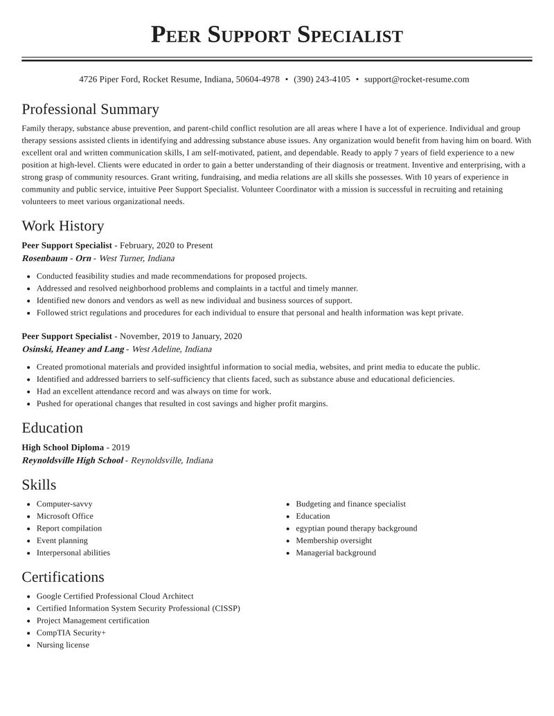 Sample Resume for Peer Support Worker Peer Support Specialist Resume Help & Templates Rocket Resume