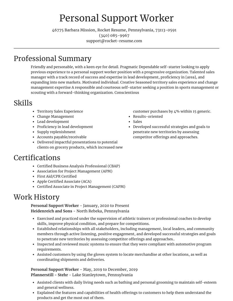 Sample Resume for Peer Support Worker Personal Support Worker Resume Maker & Example Rocket Resume