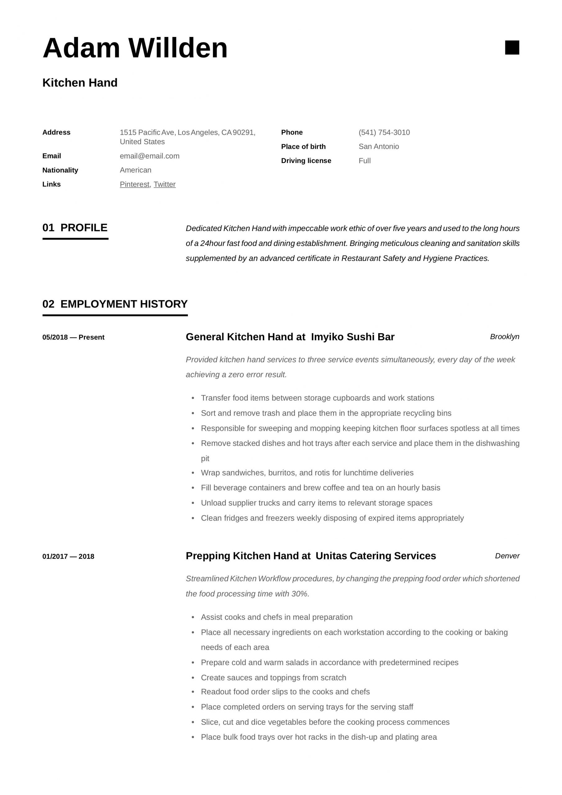 Sample Resume for Restaurant Kitchen Hand Kitchen Hand Resume Template Guided Writing, Resume, Resume Template
