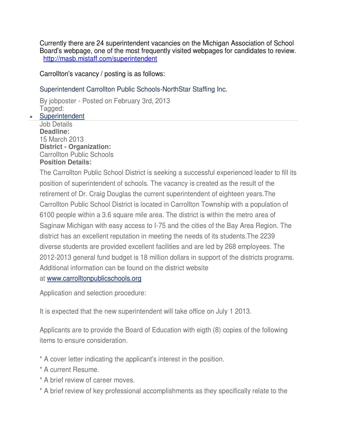 Sample Resume for School Superintendent Position Resume for Superintendent Position – Ferel