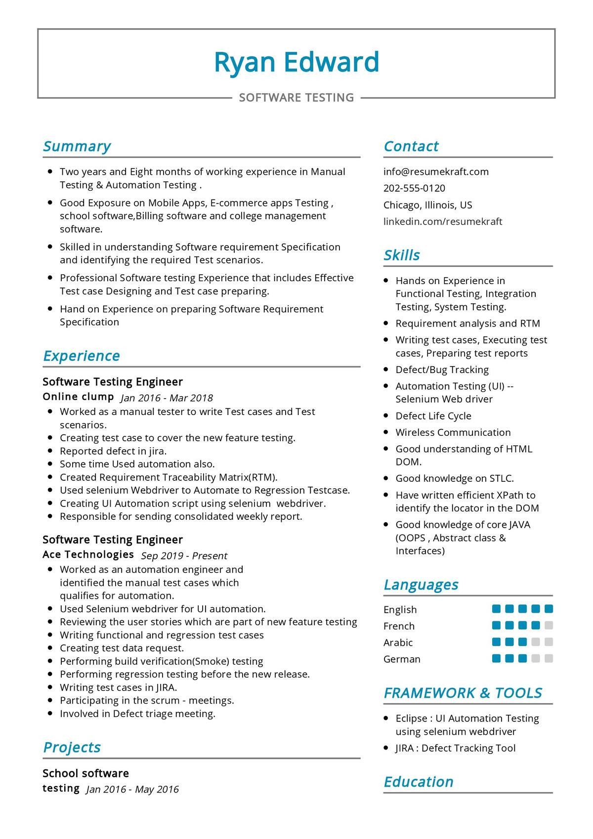 Sample Resume for Selenium Automation Tester Fresher software Testing Resume Sample 2021 Writing Guide & Tips …