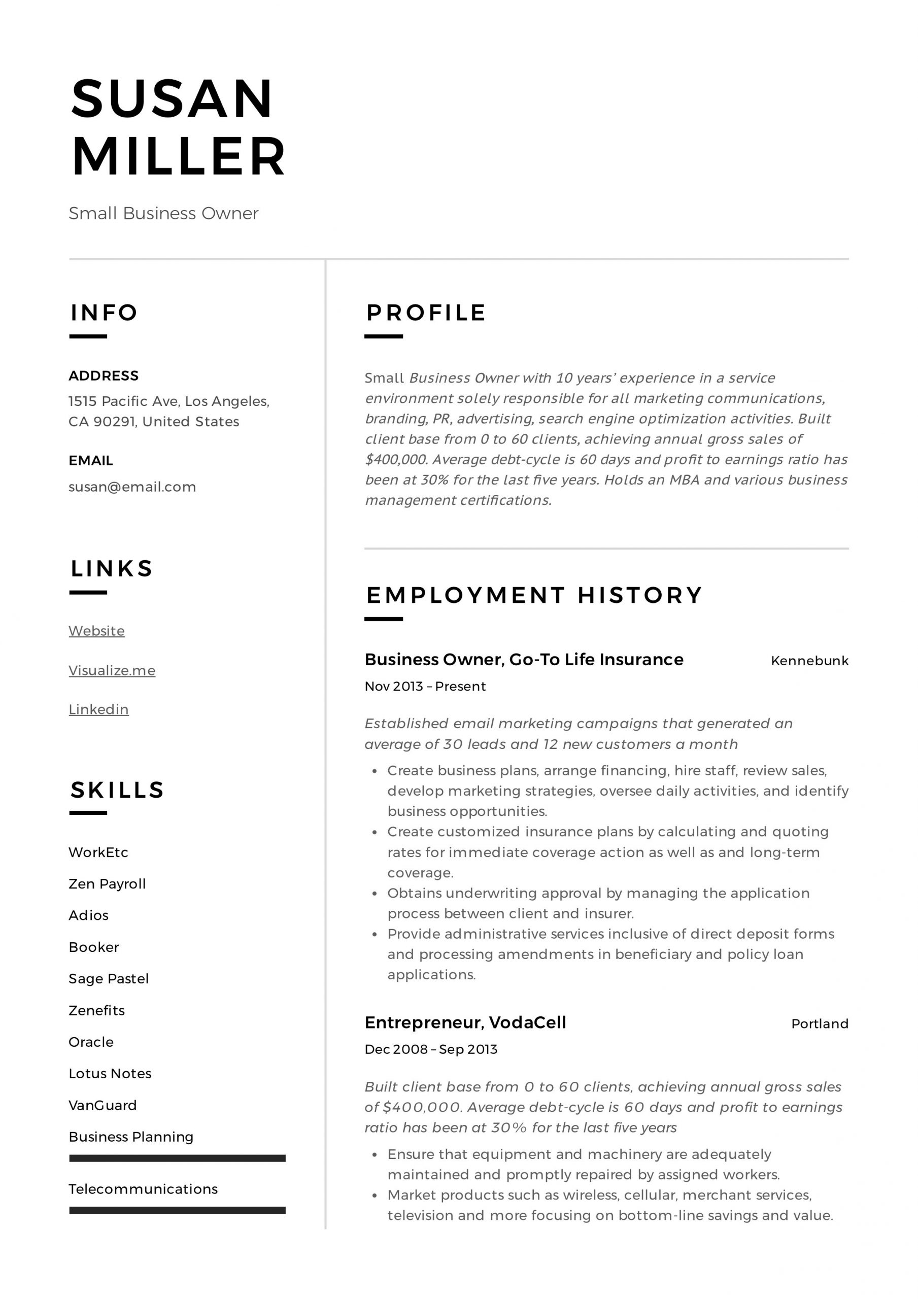 Sample Resume for Self Employed Business Owner Small Business Owner Resume Guide  19 Examples Pdf 2020