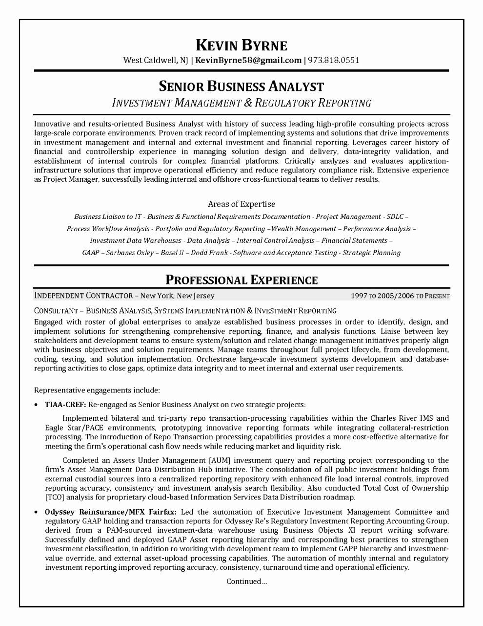 Sample Resume for Senior Business Analyst It Business Analyst Resume Beautiful Senior Business Analyst …