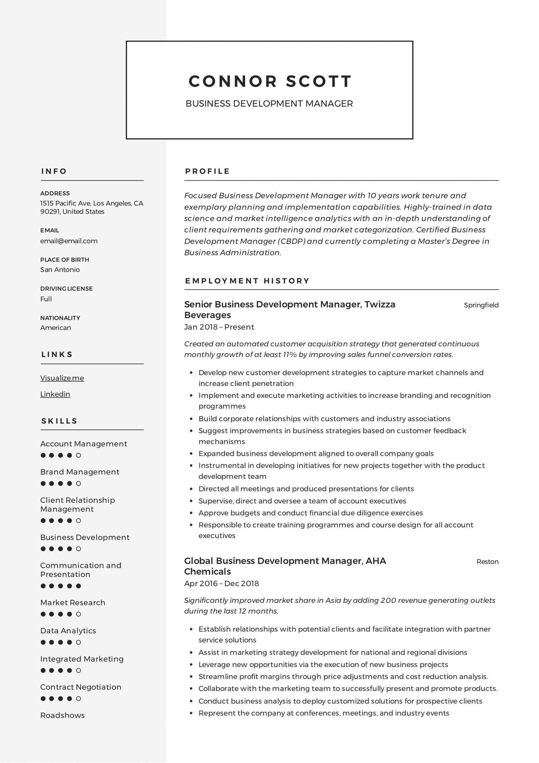 Sample Resume for Senior Business Development Manager Business Development Manager Cv Template Free October 2021