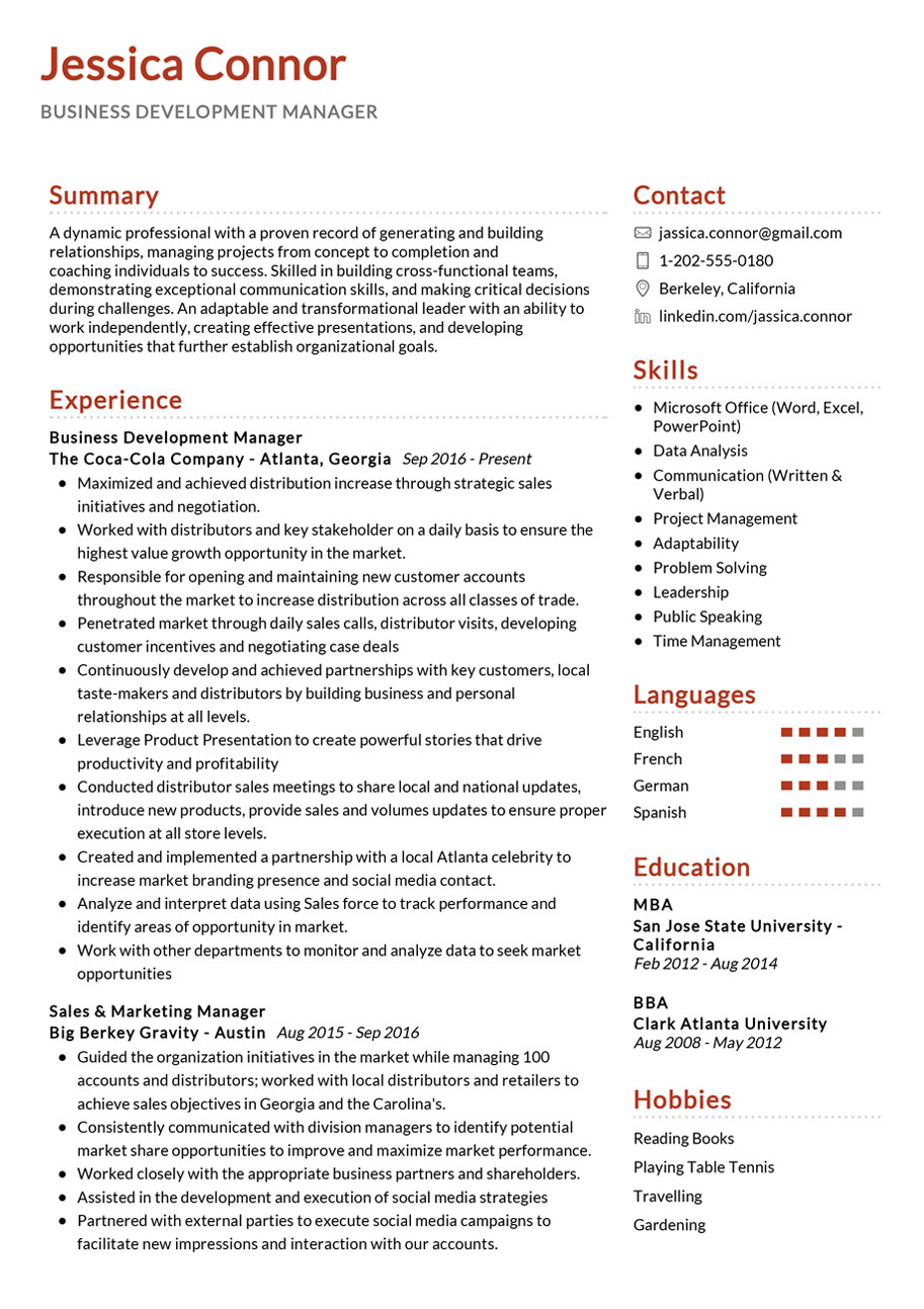 Sample Resume for Senior Business Development Manager Business Development Manager Example 2020 – Resumekraft
