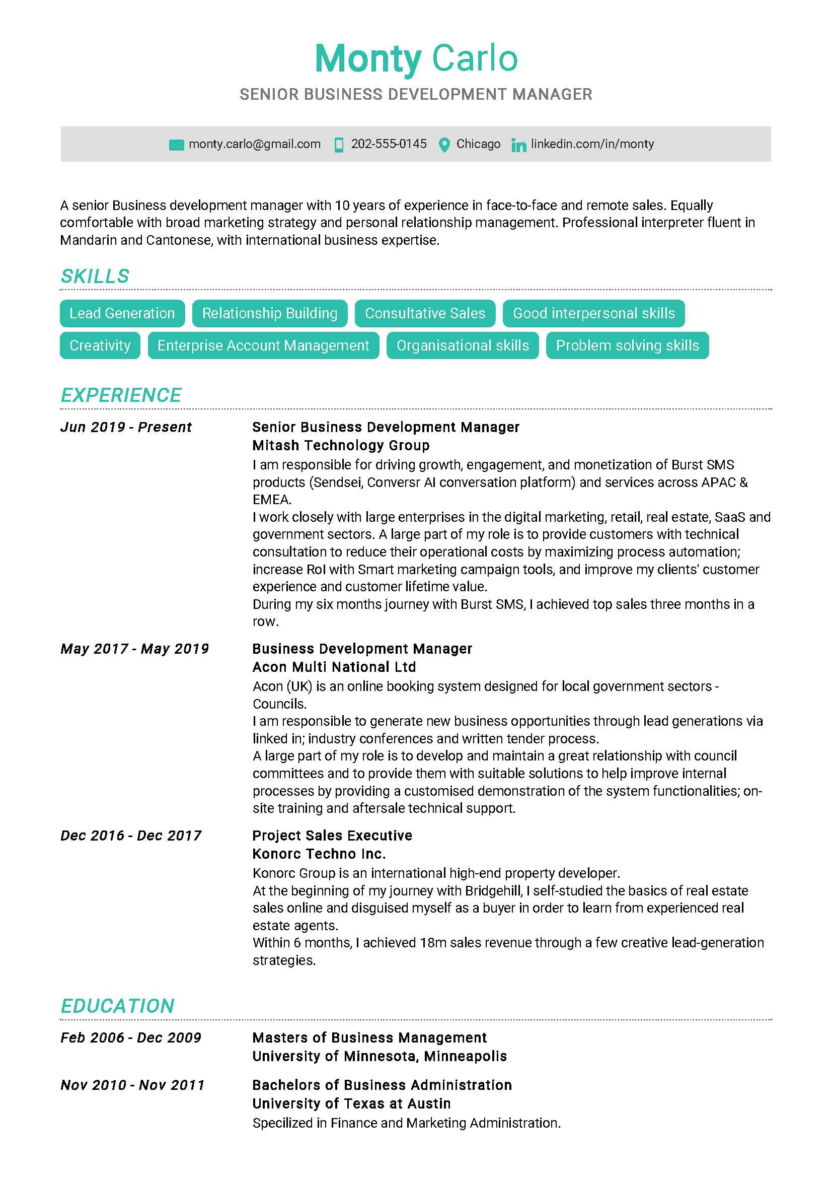 Sample Resume for Senior Business Development Manager Senior Business Development Manager Resume Example In Year 2020