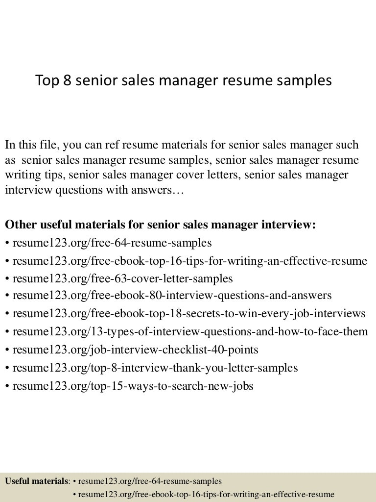Sample Resume for Senior Sales Executive top 8 Senior Sales Manager Resume Samples