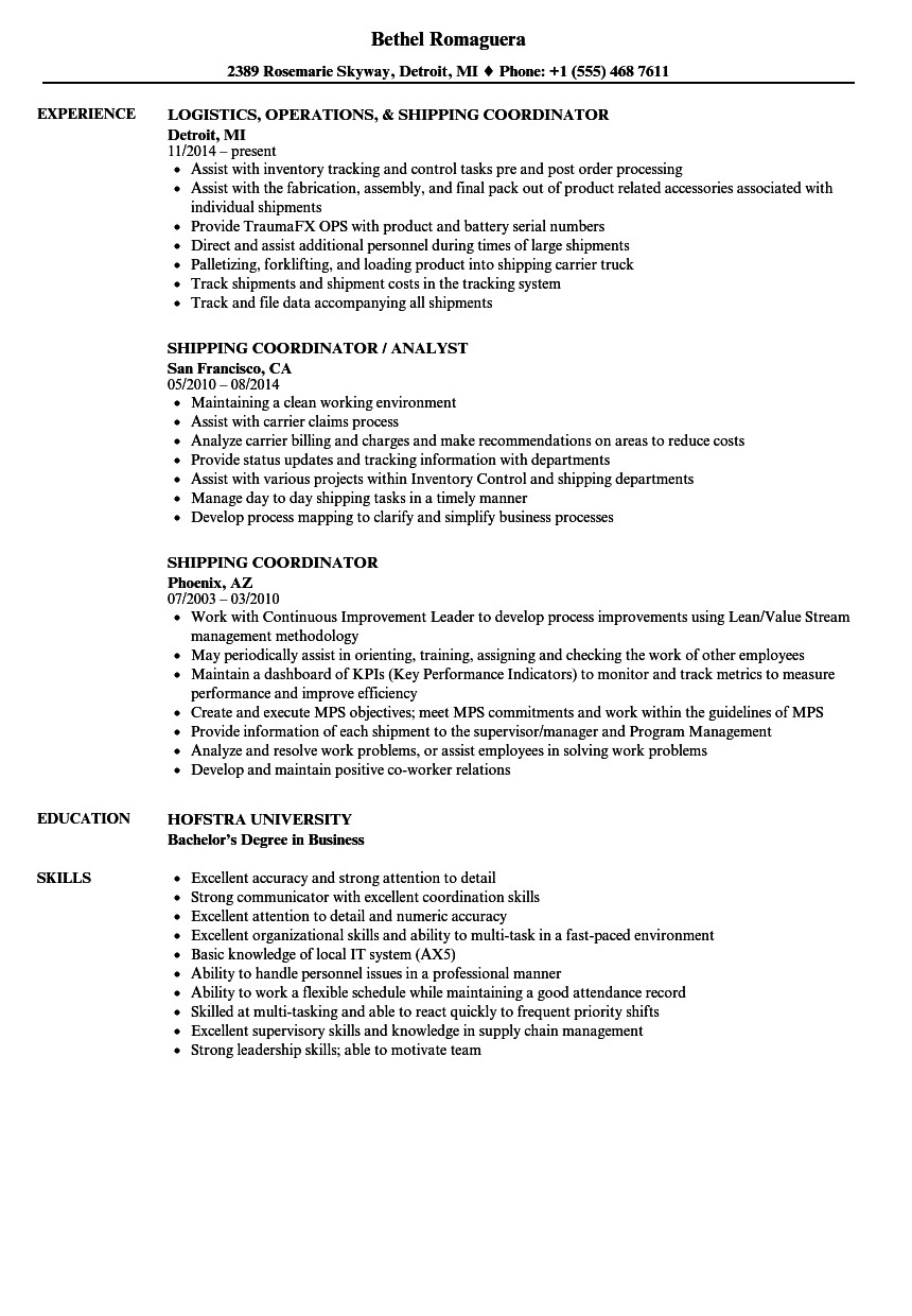 Sample Resume for Shipping and Receiving Coordinator Import Export Coordinator Resume Sample – Good Resume Examples