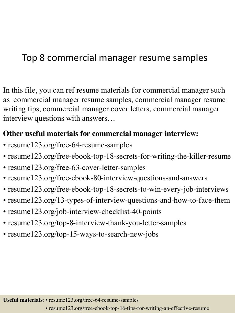 Sample Resume for Sm Department Store top 8 Commercial Manager Resume Samples
