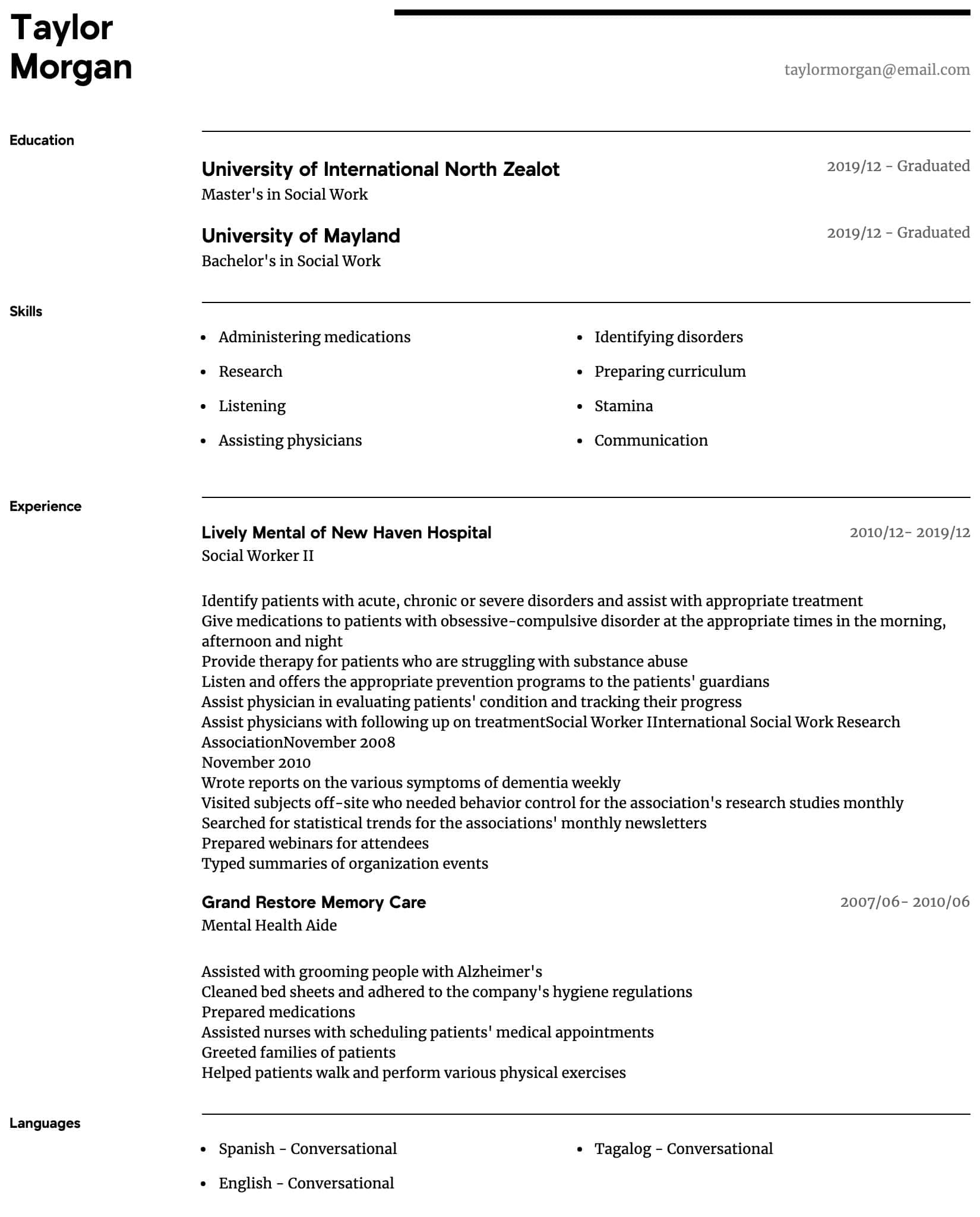 Sample Resume for social Worker assistant social Worker Resume Samples All Experience Levels Resume.com …