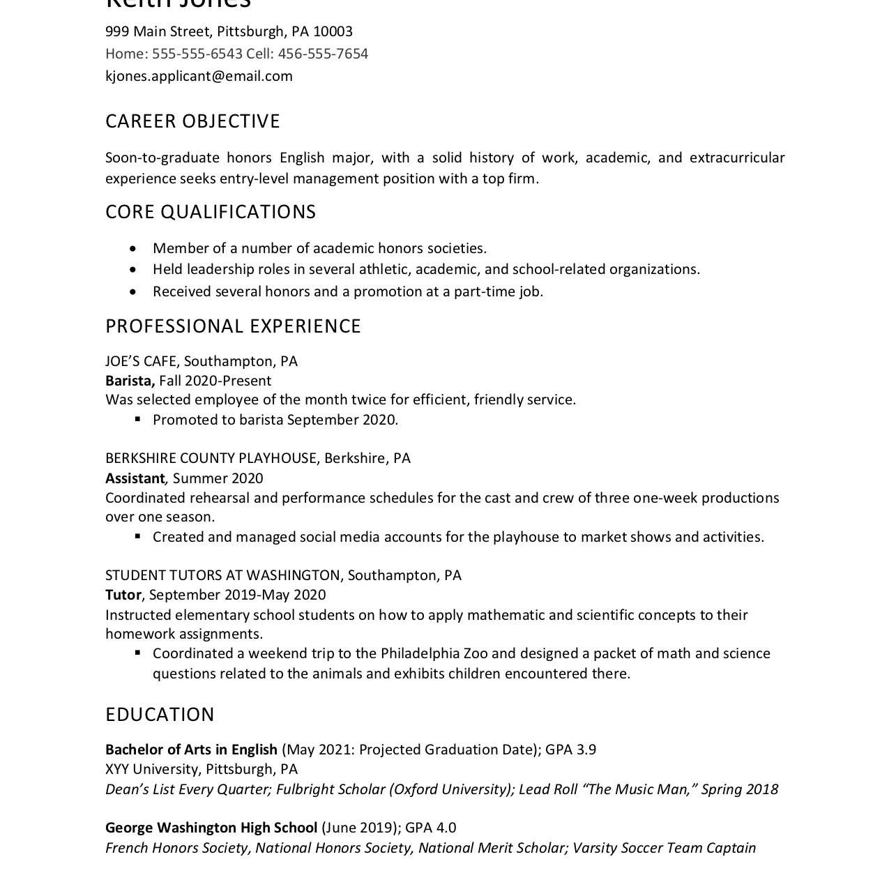Sample Resume High School Graduate No Experience High School Graduate Resume Example and Writing Tips