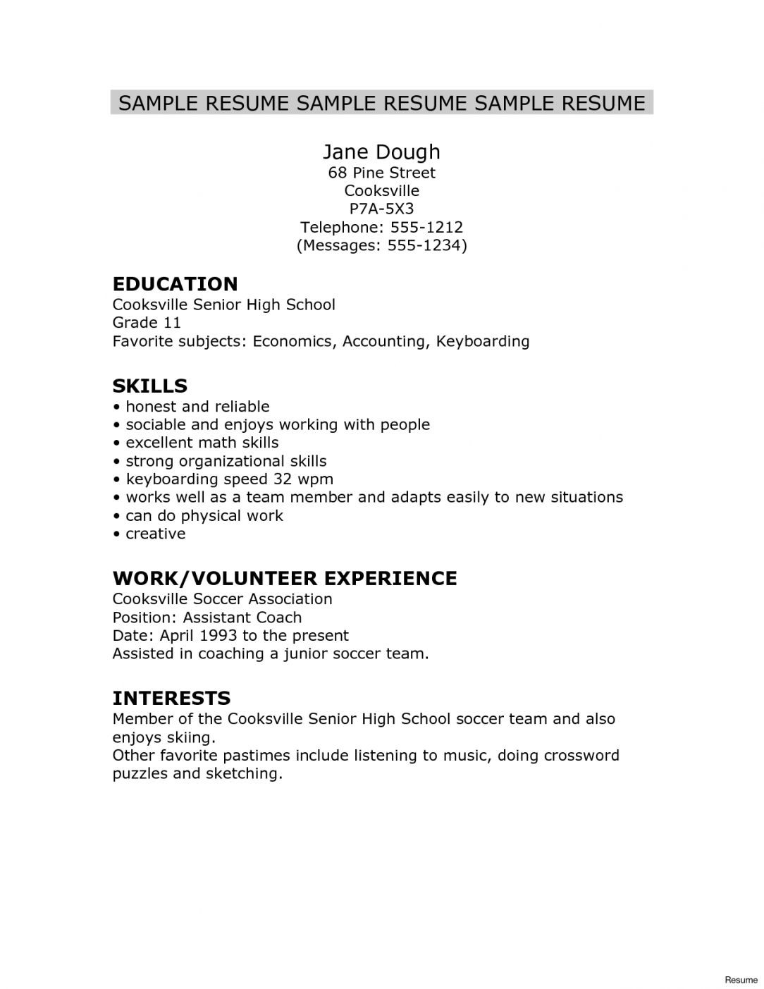 Sample Resume High School Graduate No Experience Resume format High School Graduate – Resume format High School …