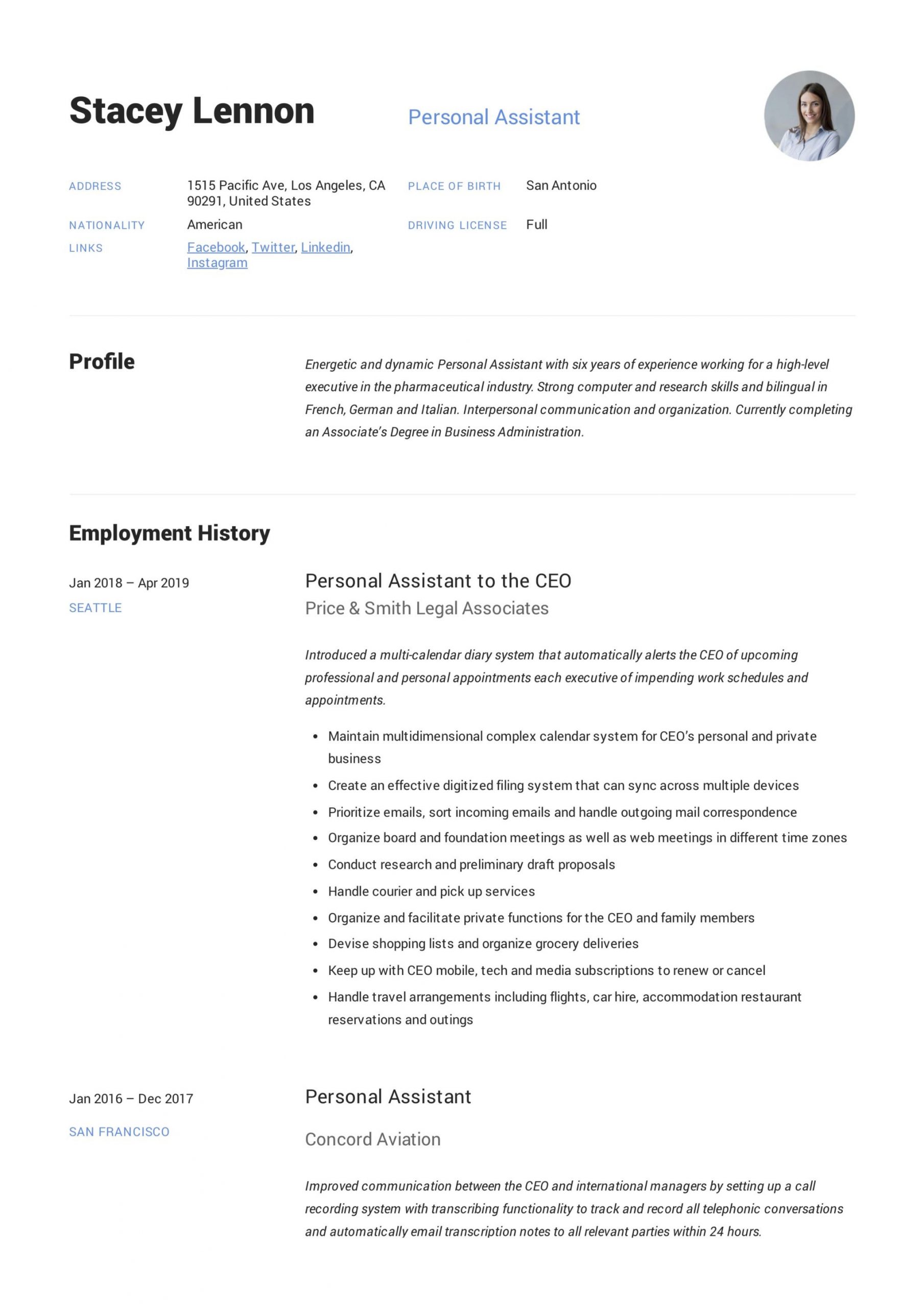 Sample Resume Of Executive assistant to Ceo Personal assistant to Ceo Cv October 2021