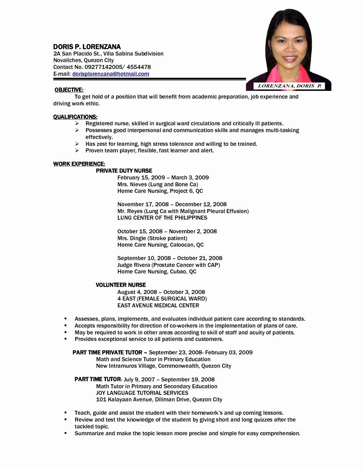 Sample Resume Philippines with Work Experience Filipino Resume Sample – Derel