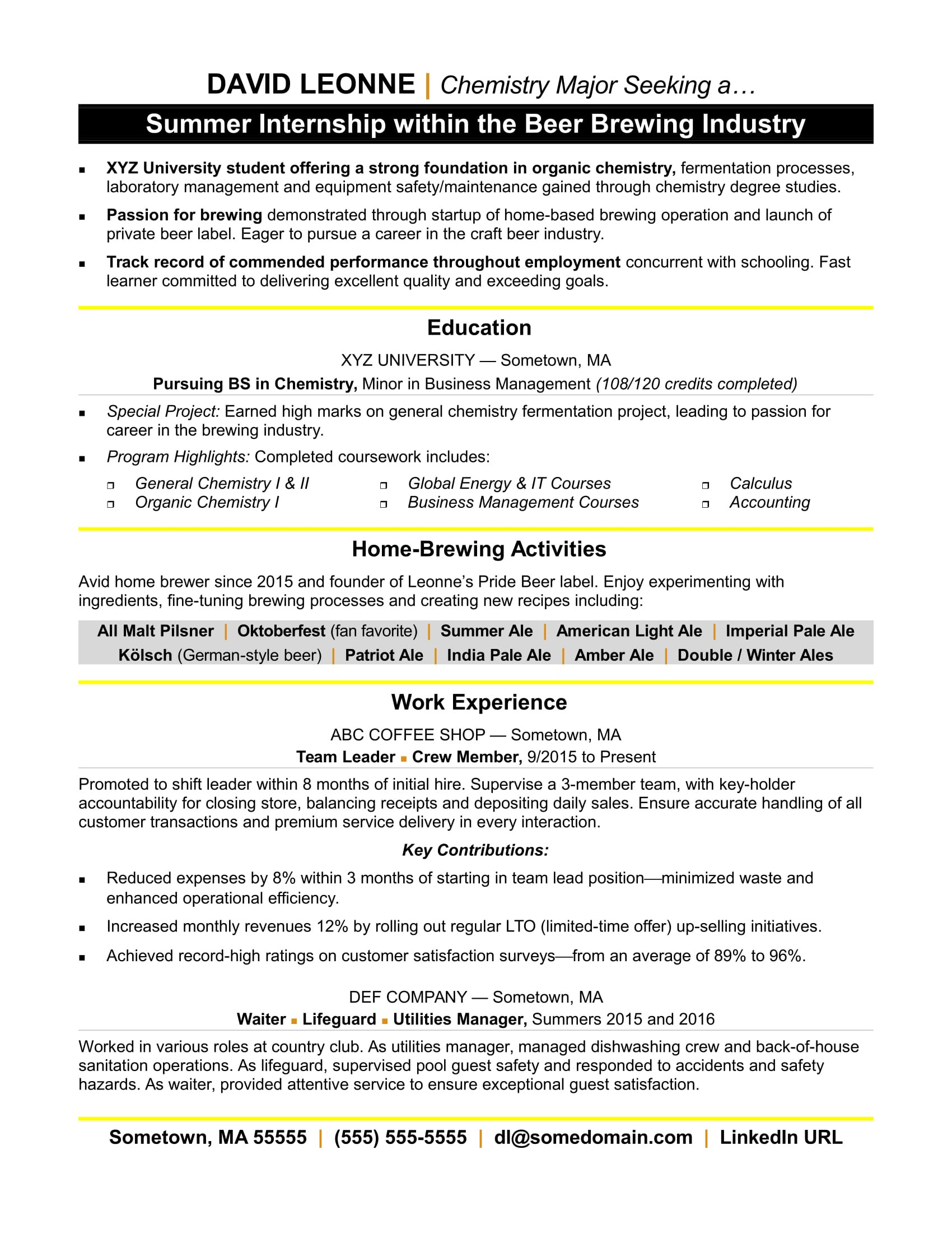 Sample Resume to Apply for Internship Resume for Internship Monster.com