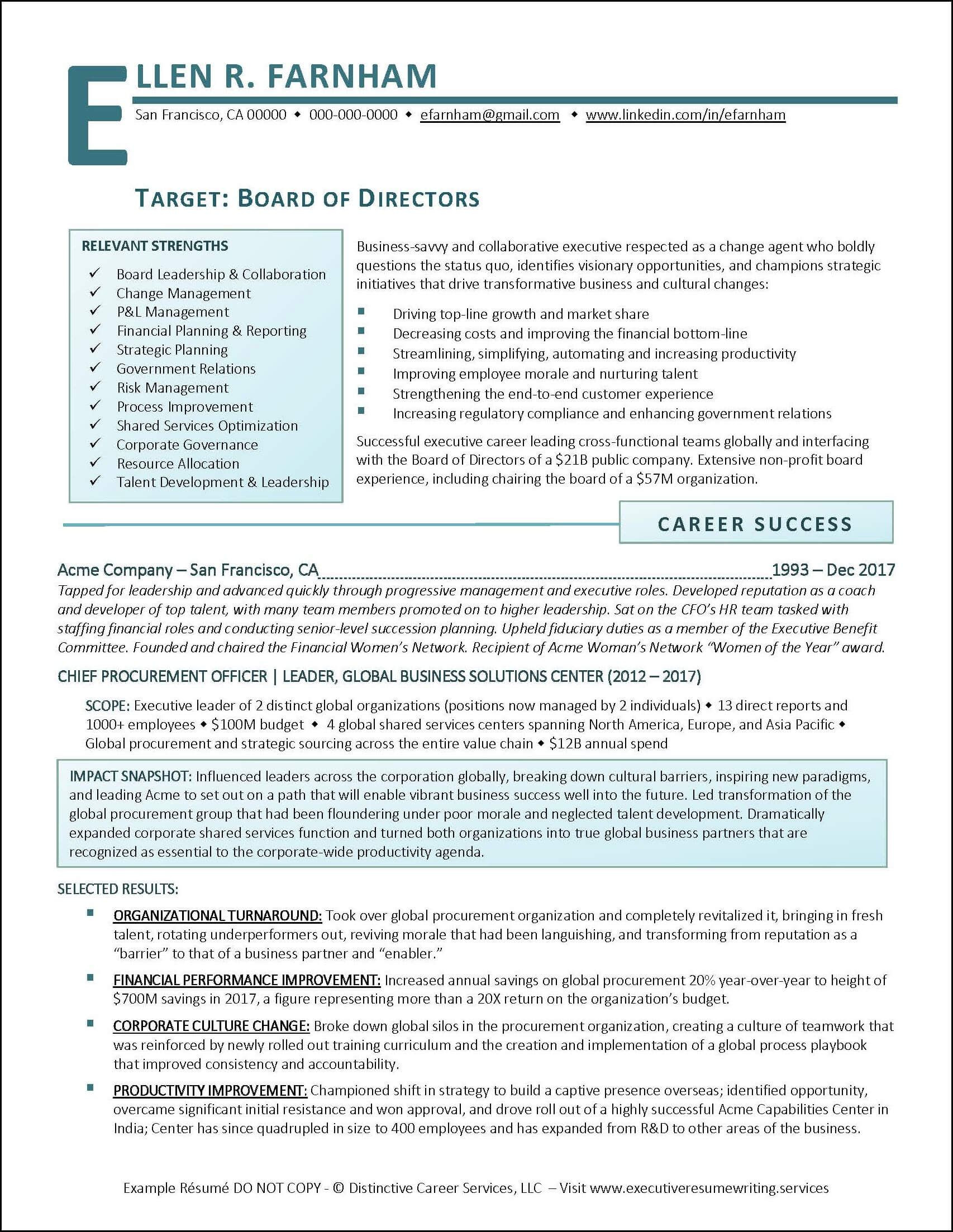 Sample Resume with Board Member Experience Example Board Of Directors Executive Resume Pg 1 Executive …