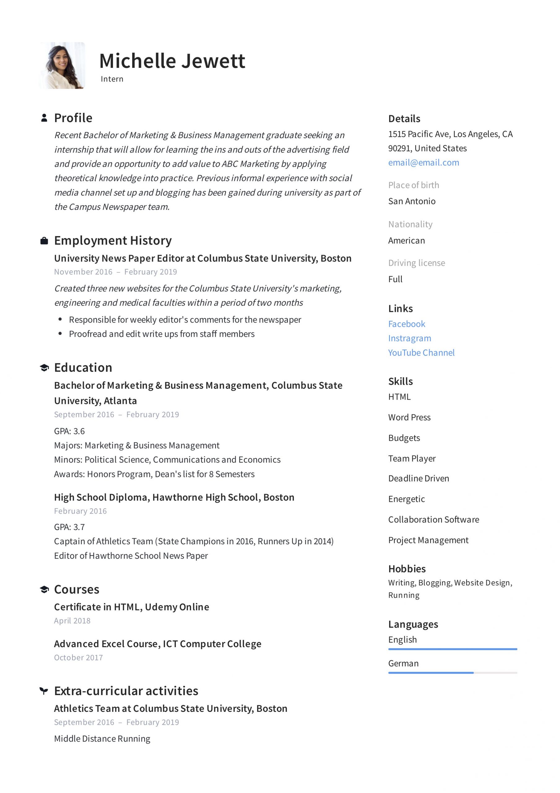 Sample Resume with Co Op Experience Intern Resume & Writing Guide   12 Samples Pdf 2020