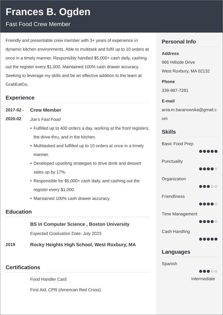 Sample Resume with Fast Food Experience Fast Food Resumeâsample and 25lancarrezekiq Writing Tips