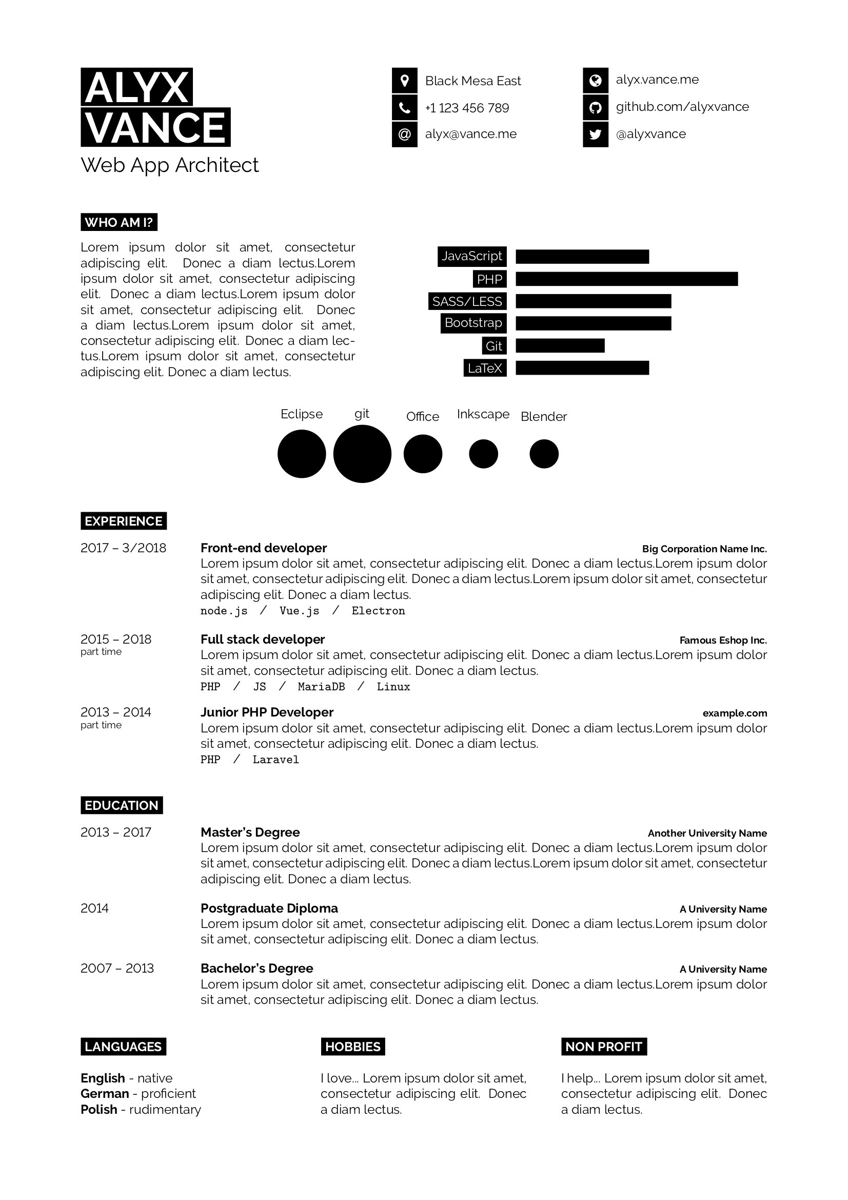 Sample Resume with Header and Footer Latex Templates Â» Curricula Vitae/rÃ©sumÃ©s