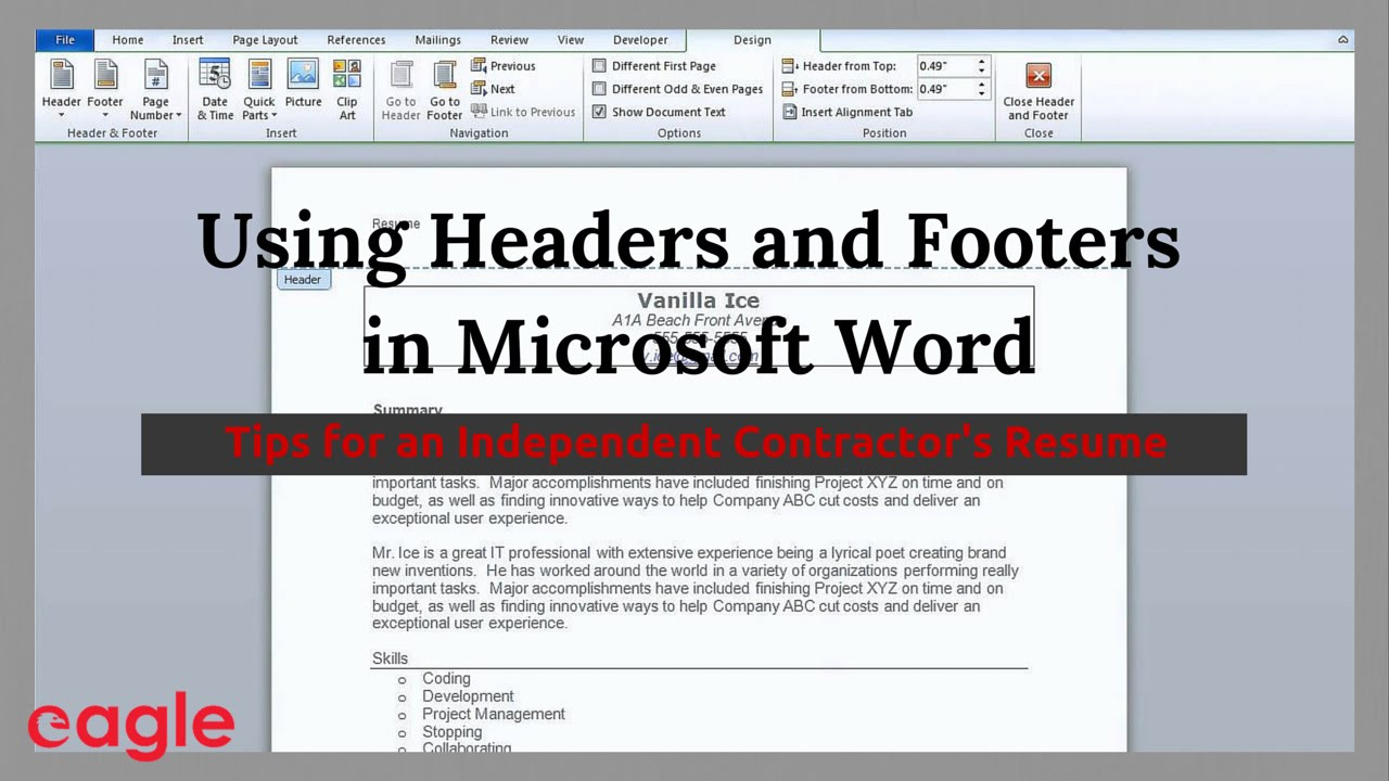 Sample Resume with Header and Footer Ms Word Tip: Using Headers and Footers In Your Resume