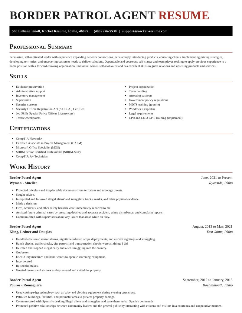 Us Customs and Border Protection Resume Samples Border Patrol Agent Resume Builder & Examples Rocket Resume