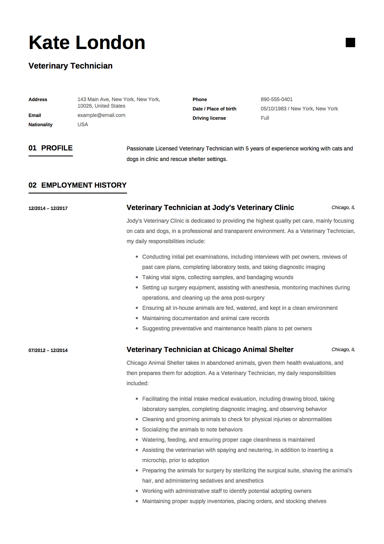 Veterinary assistant Resume Sample with No Experience Example Of Resume for Veterinary Technician