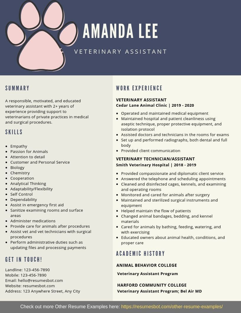 Veterinary assistant Resume Sample with No Experience Veterinary assistant Resume Samples and Tips [pdflancarrezekiqdoc Templates …