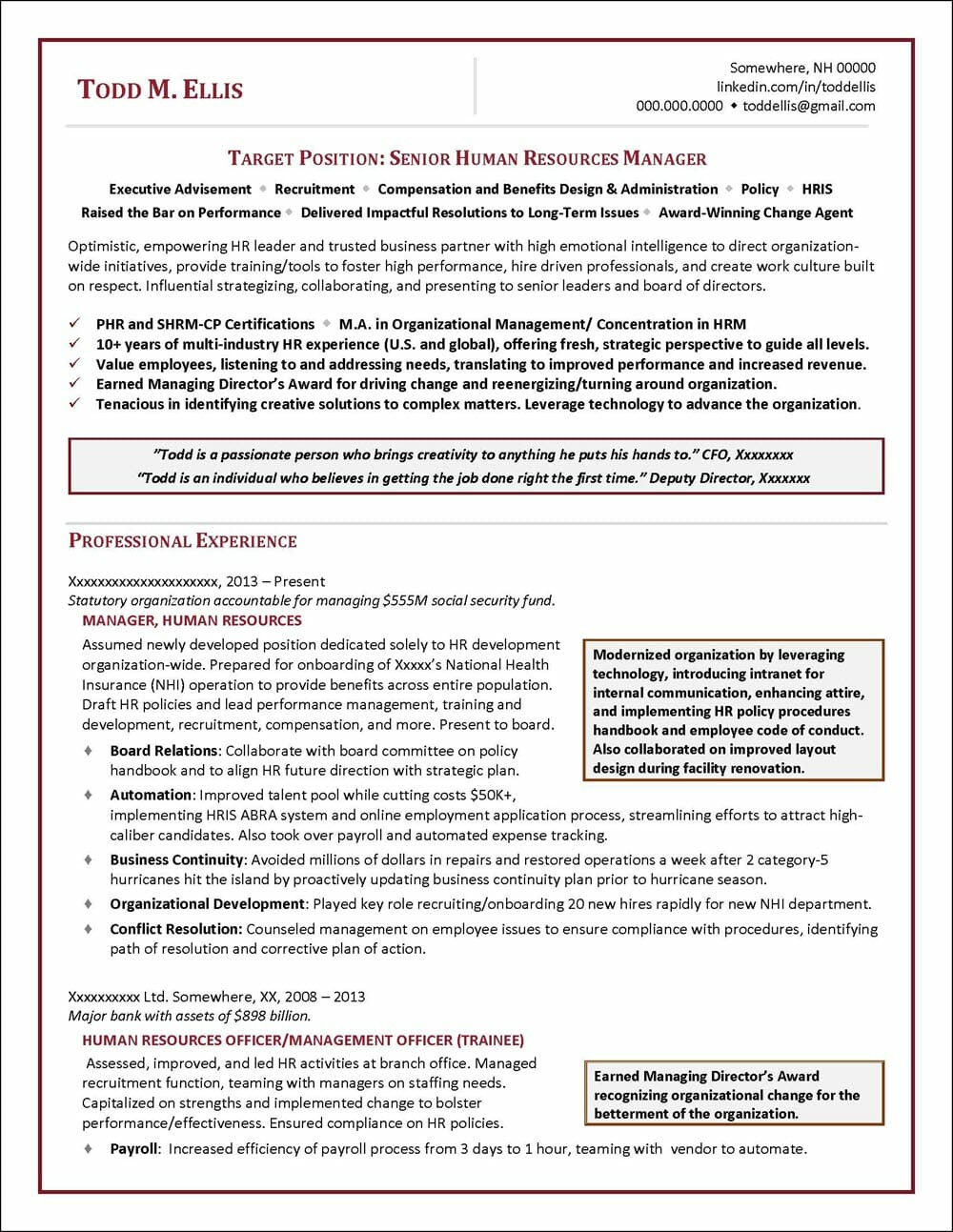 Vice President Of Human Resources Resume Sample Human Resources Manager Resume – Distinctive Career Services