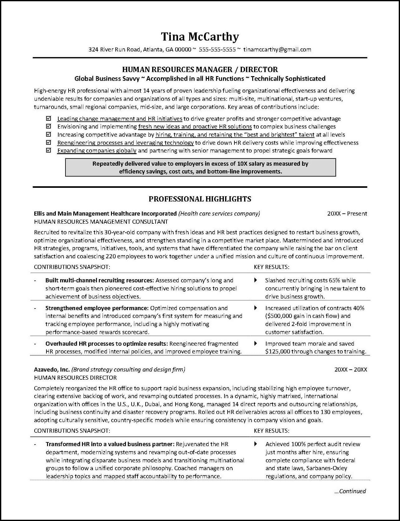 Vice President Of Human Resources Resume Sample Human Resources Resume Example – Distinctive Career Services