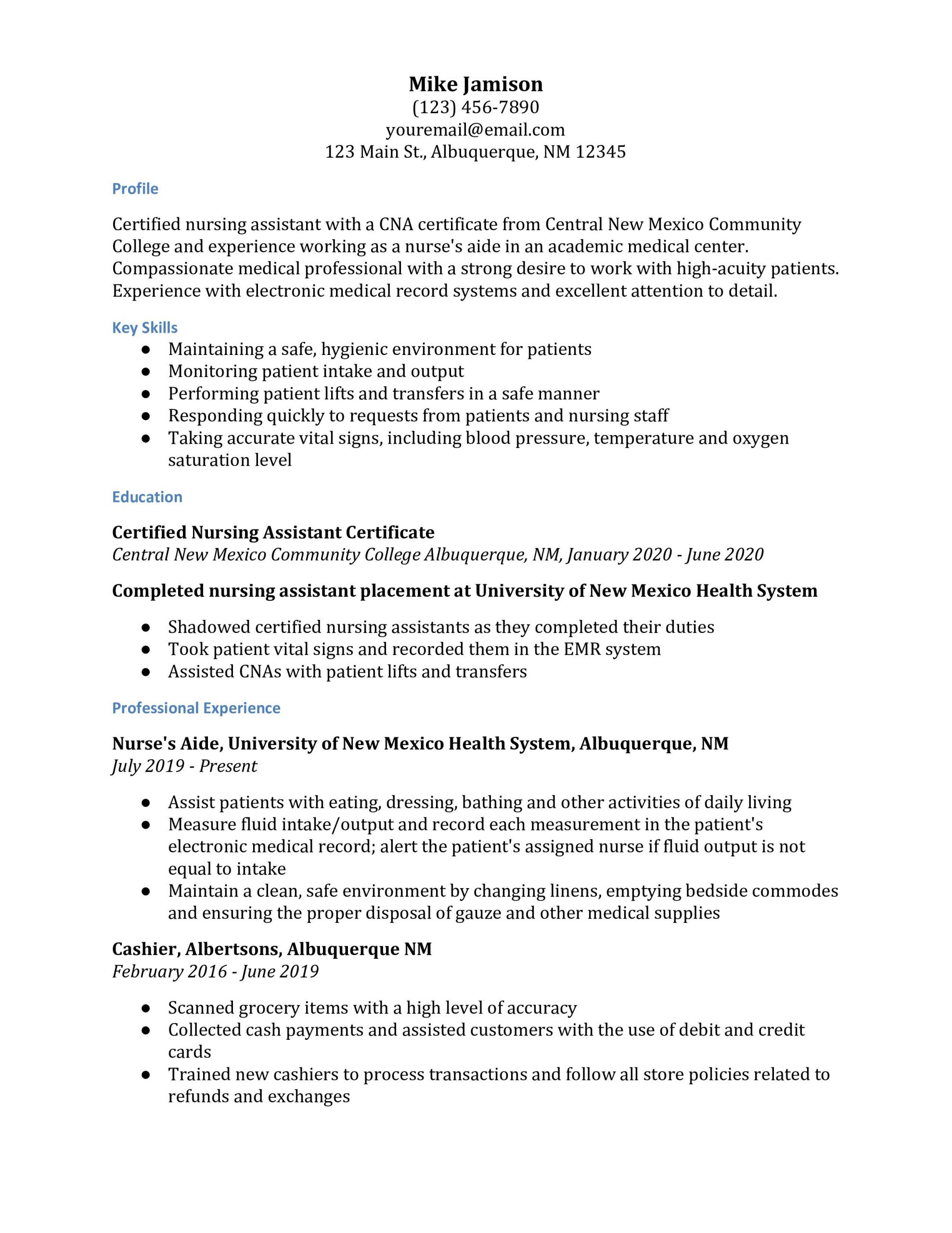 Cna Certified Nursing assistant Resume Sample Certified Nursing assistant Resume Examples – Resumebuilder.com