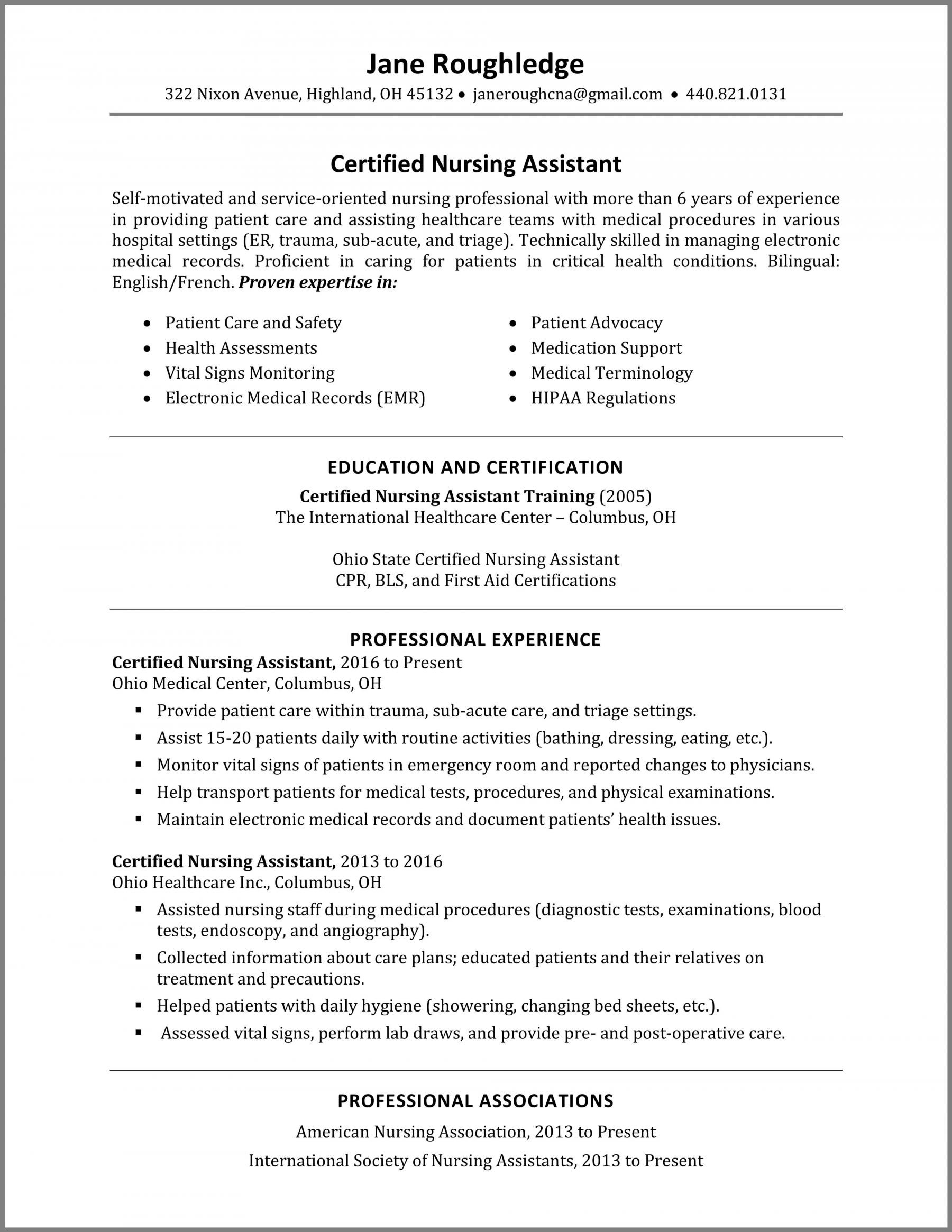 Cna Resume Sample with Hospital Experience Cna Resume