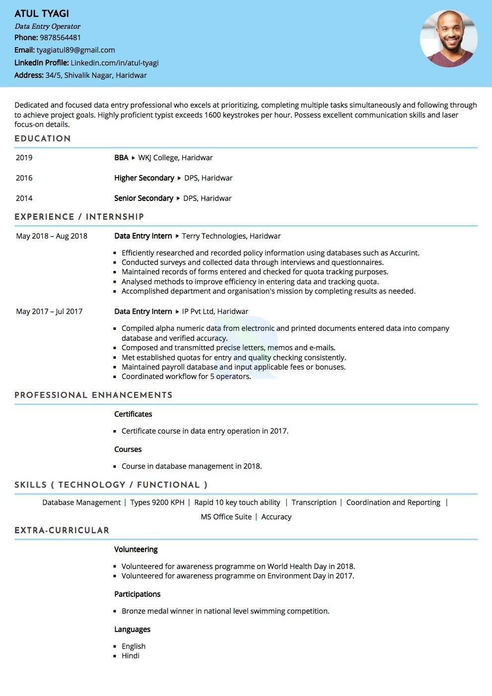 Data Entry Operator Resume Sample India Experience Resume format for Data Entry Operator – the Better Way …