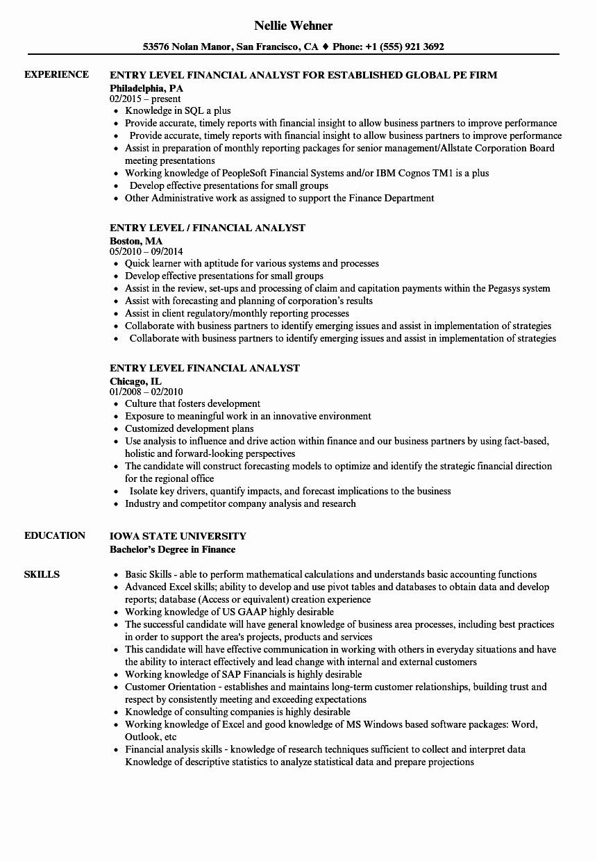 Entry Level Financial Analyst Resume Sample Data Analyst Entry Level Resume Lovely Entry Level Financial …