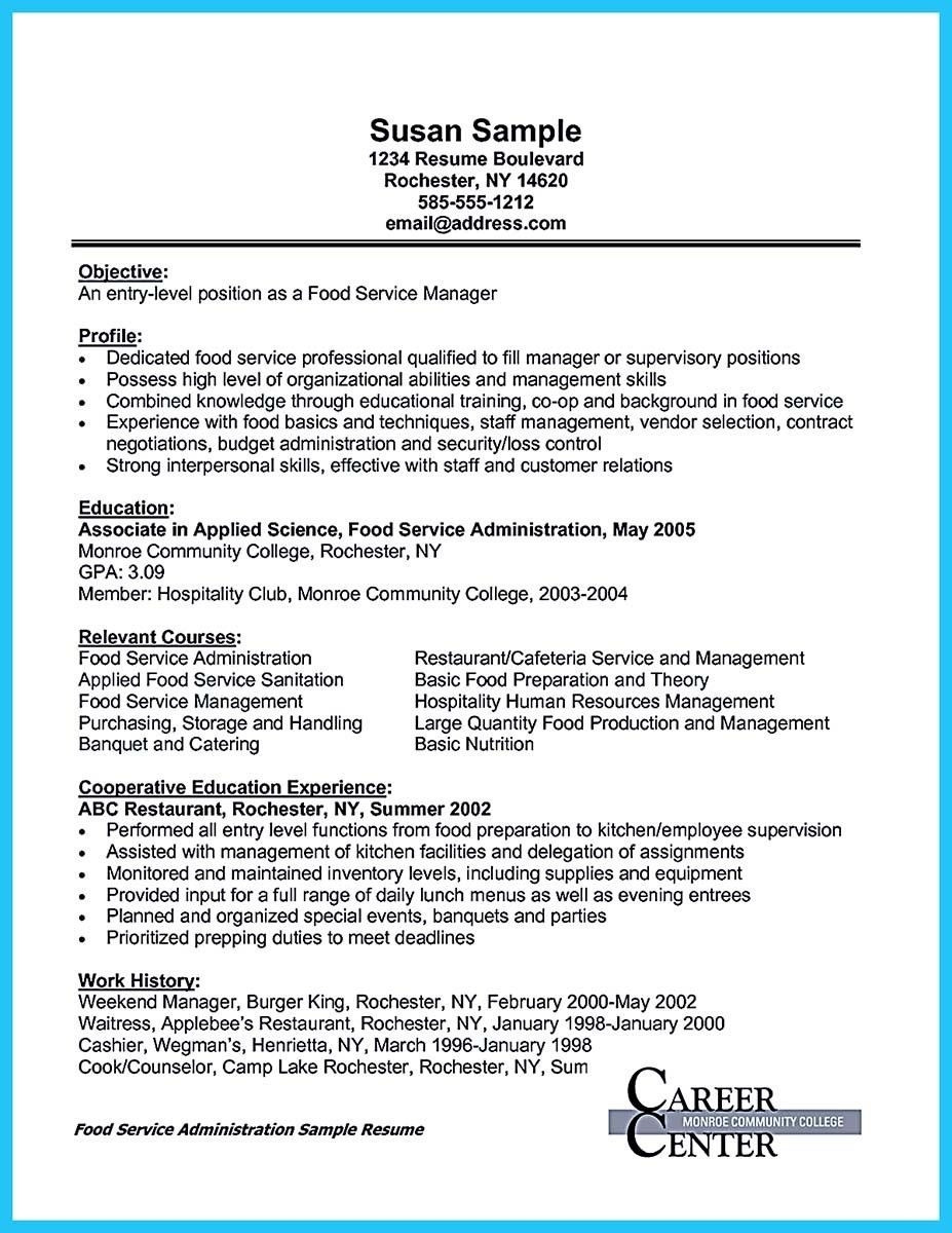 Entry Level Food Service Resume Sample 9 Professional Food Basic Resume Samples My Blog