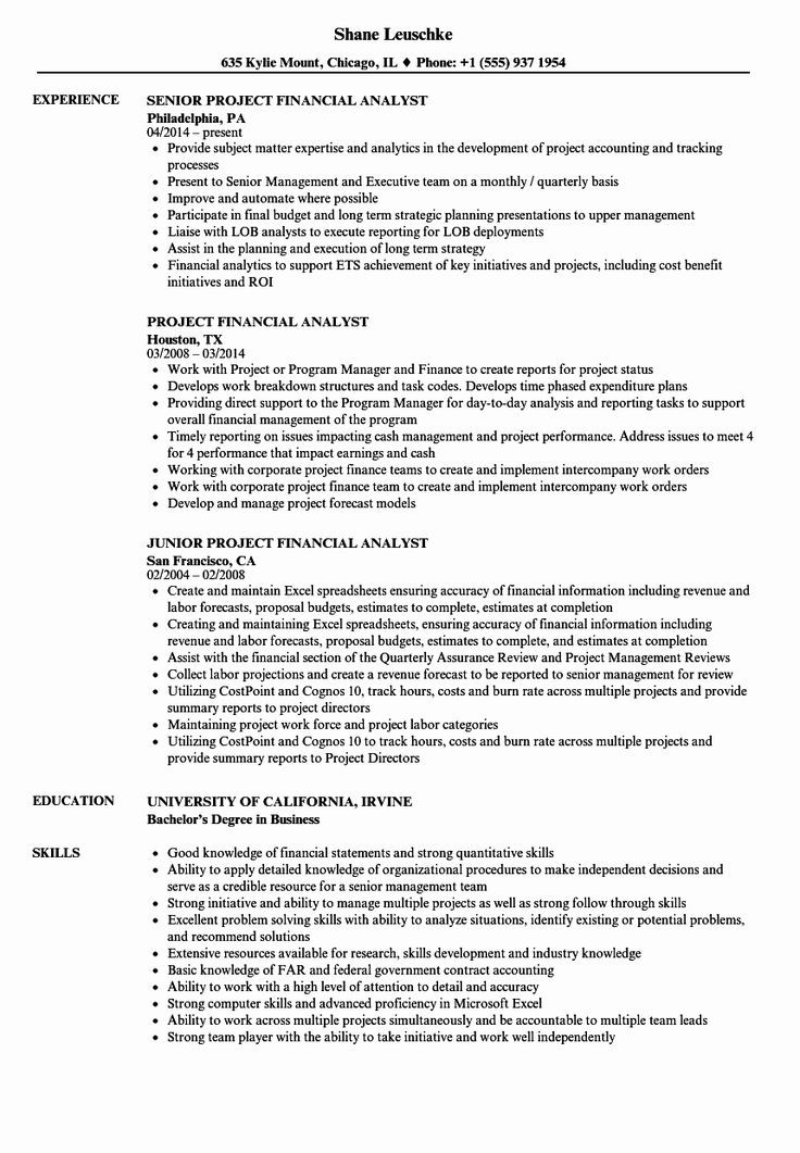 Financial Analyst Resume Sample Fresh Graduate Financial Analyst Resume Example Fresh Project Financial