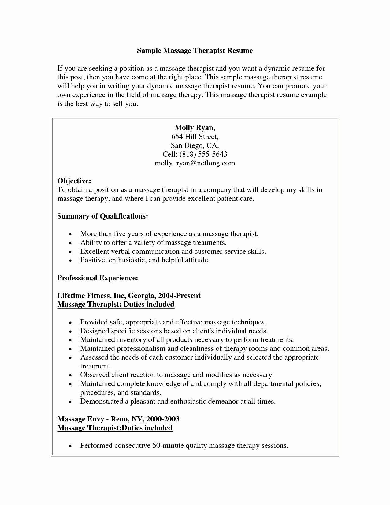 Massage therapist Resume Cover Letter Samples Pin On Resume Templates